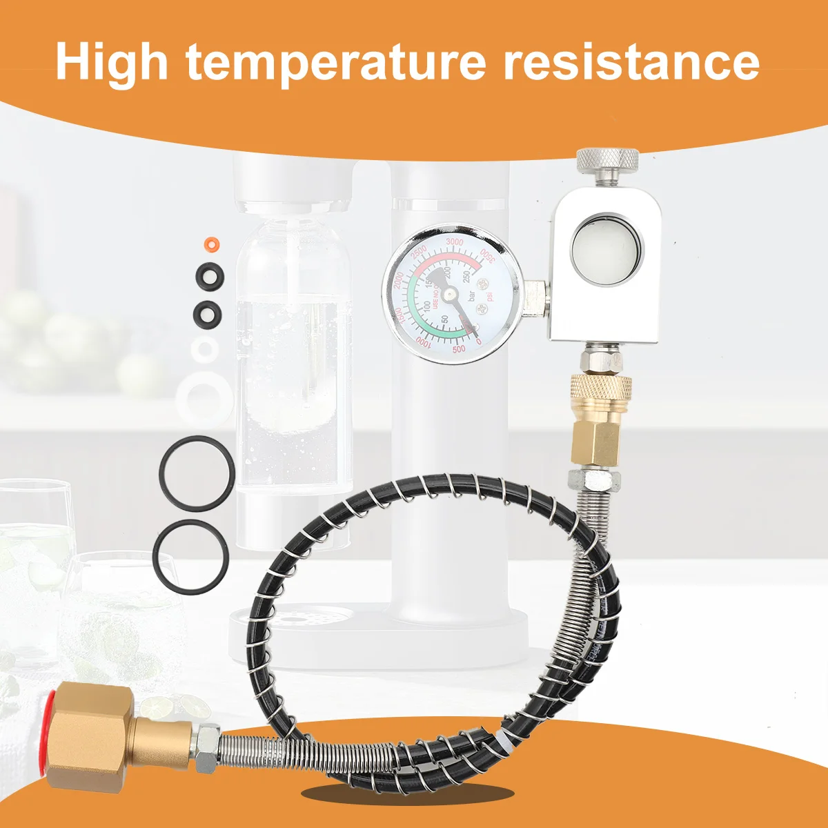 Sodastream Soda Bottle Inflation Hose Connector Inflation Valve With Table 1500 PSI Transfer Adapter + 50cm High-Pressure Hose