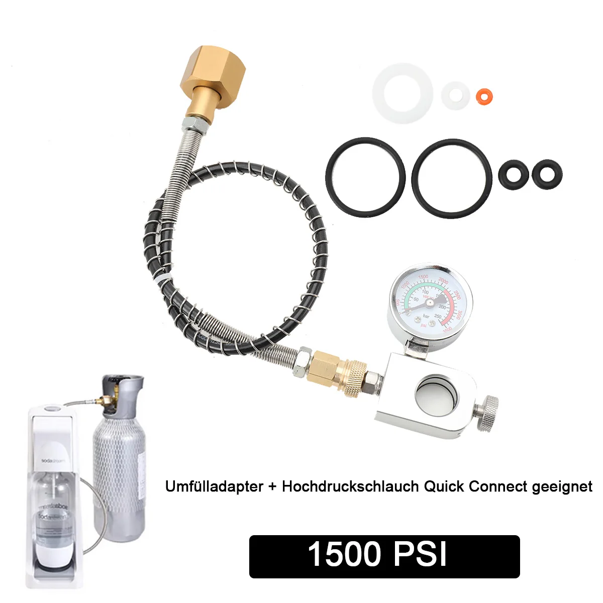 Sodastream Soda Bottle Inflation Hose Connector Inflation Valve With Table 1500 PSI Transfer Adapter + 50cm High-Pressure Hose