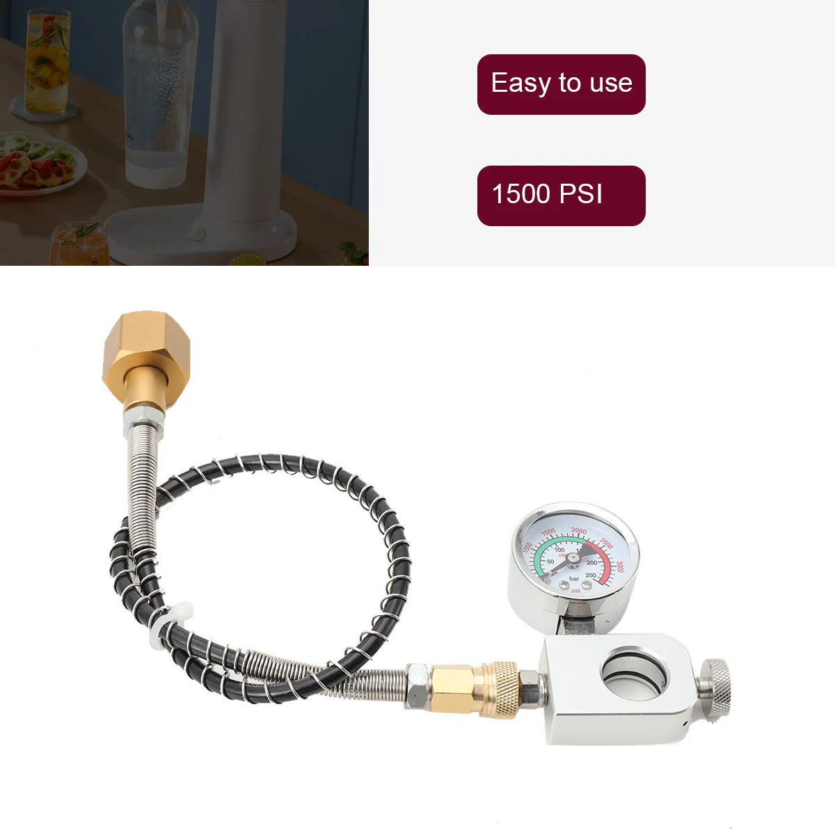 Sodastream Soda Bottle Inflation Hose Connector Inflation Valve With Table 1500 PSI Transfer Adapter + 50cm High-Pressure Hose