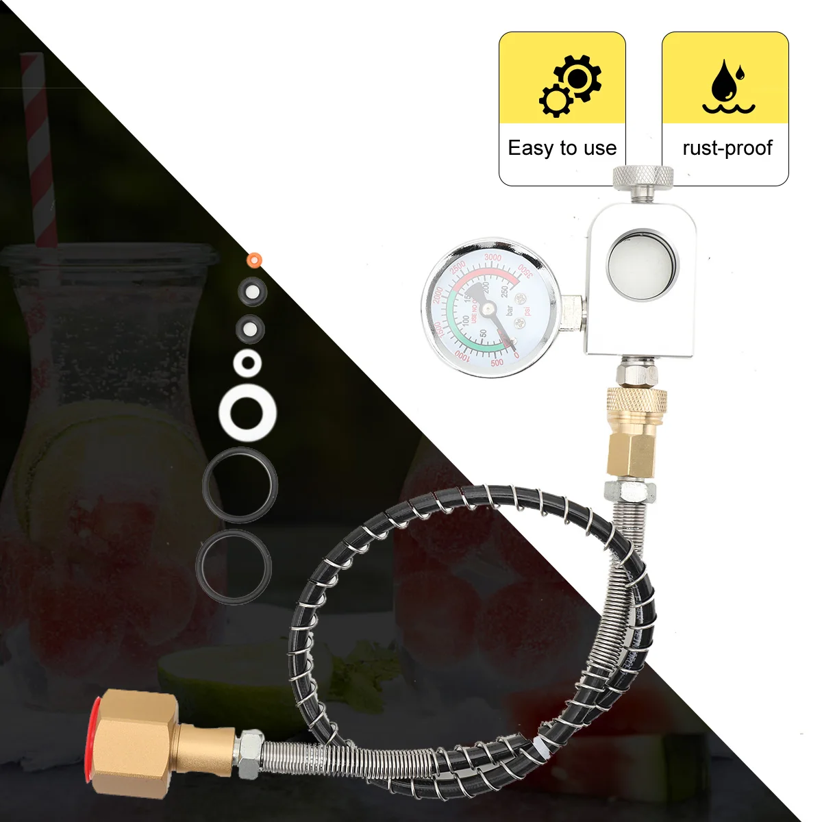 Sodastream Soda Bottle Inflation Hose Connector Inflation Valve With Table 1500 PSI Transfer Adapter + 50cm High-Pressure Hose