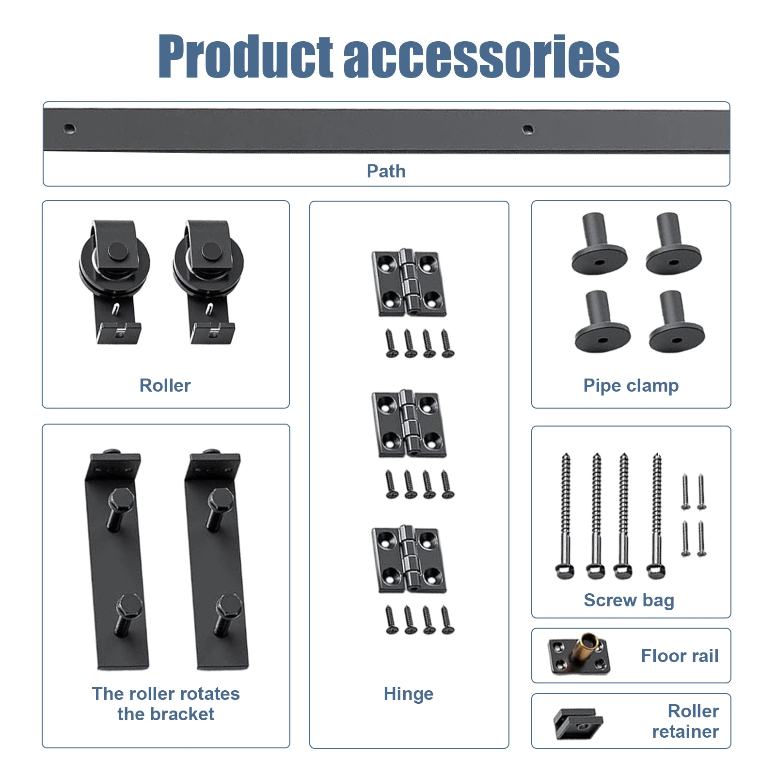 46" Folding Sliding Barn Door Hardware Kit for 42" 2 Doors Smoothly Quietly Black Track Shape Roller