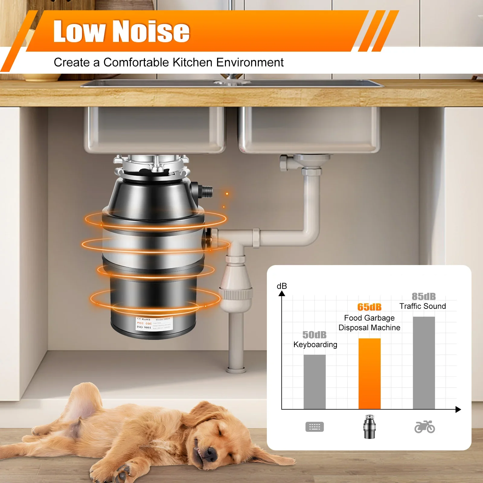 Kitchen Garbage Disposal 560W Stainless Steel Waste Disposer Food Crusher for Residue Processor Home Kitchen