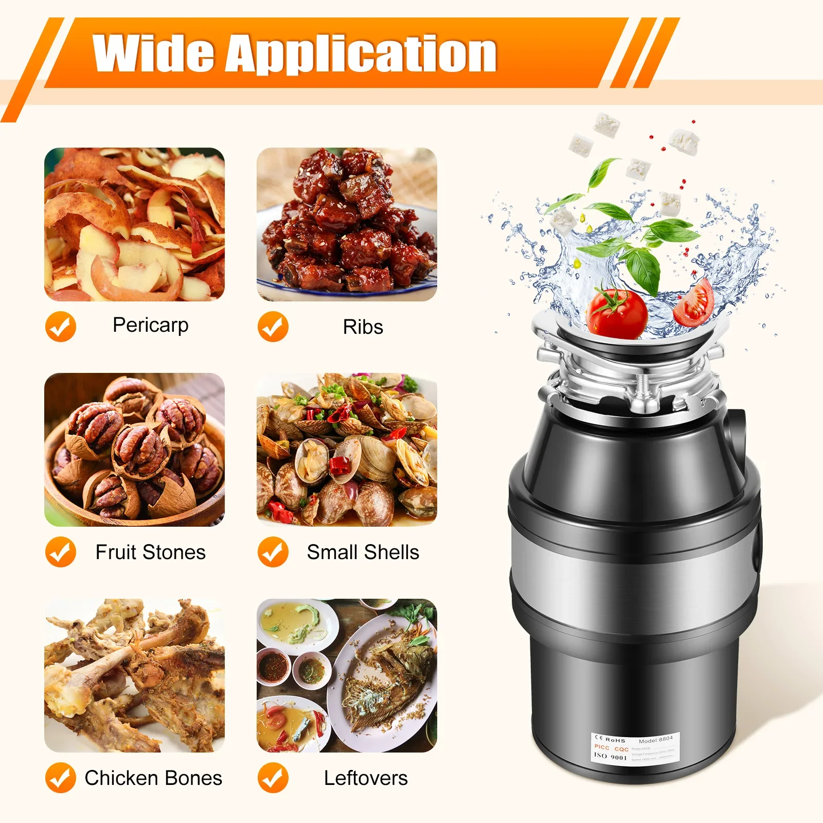 Kitchen Garbage Disposal 560W Stainless Steel Waste Disposer Food Crusher for Residue Processor Home Kitchen
