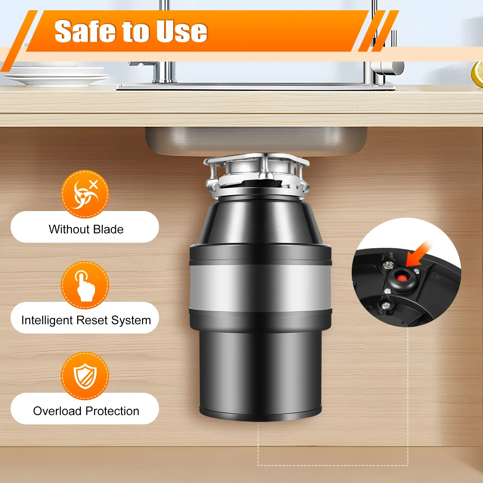 Kitchen Garbage Disposal 560W Stainless Steel Waste Disposer Food Crusher for Residue Processor Home Kitchen