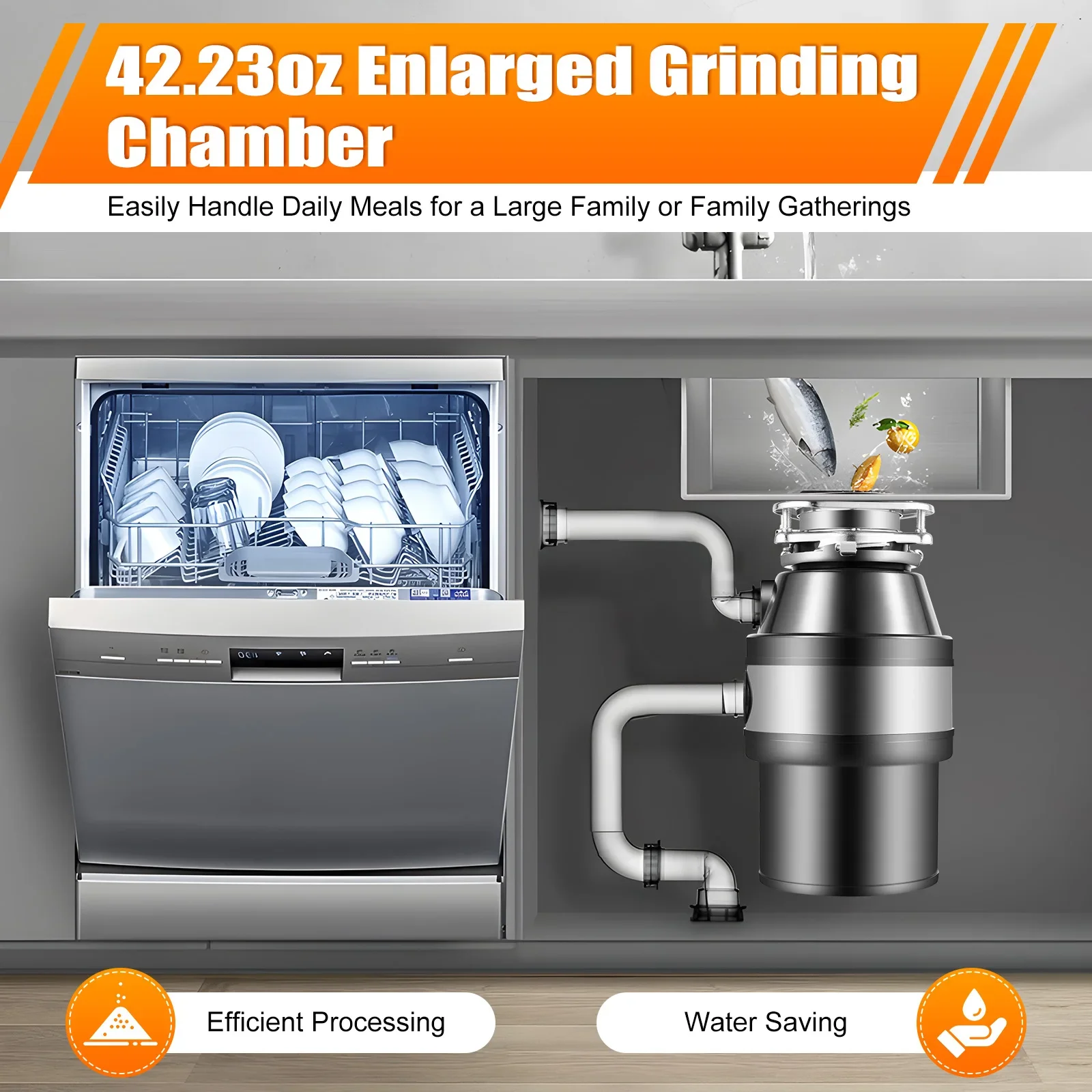 Kitchen Garbage Disposal 560W Stainless Steel Waste Disposer Food Crusher for Residue Processor Home Kitchen