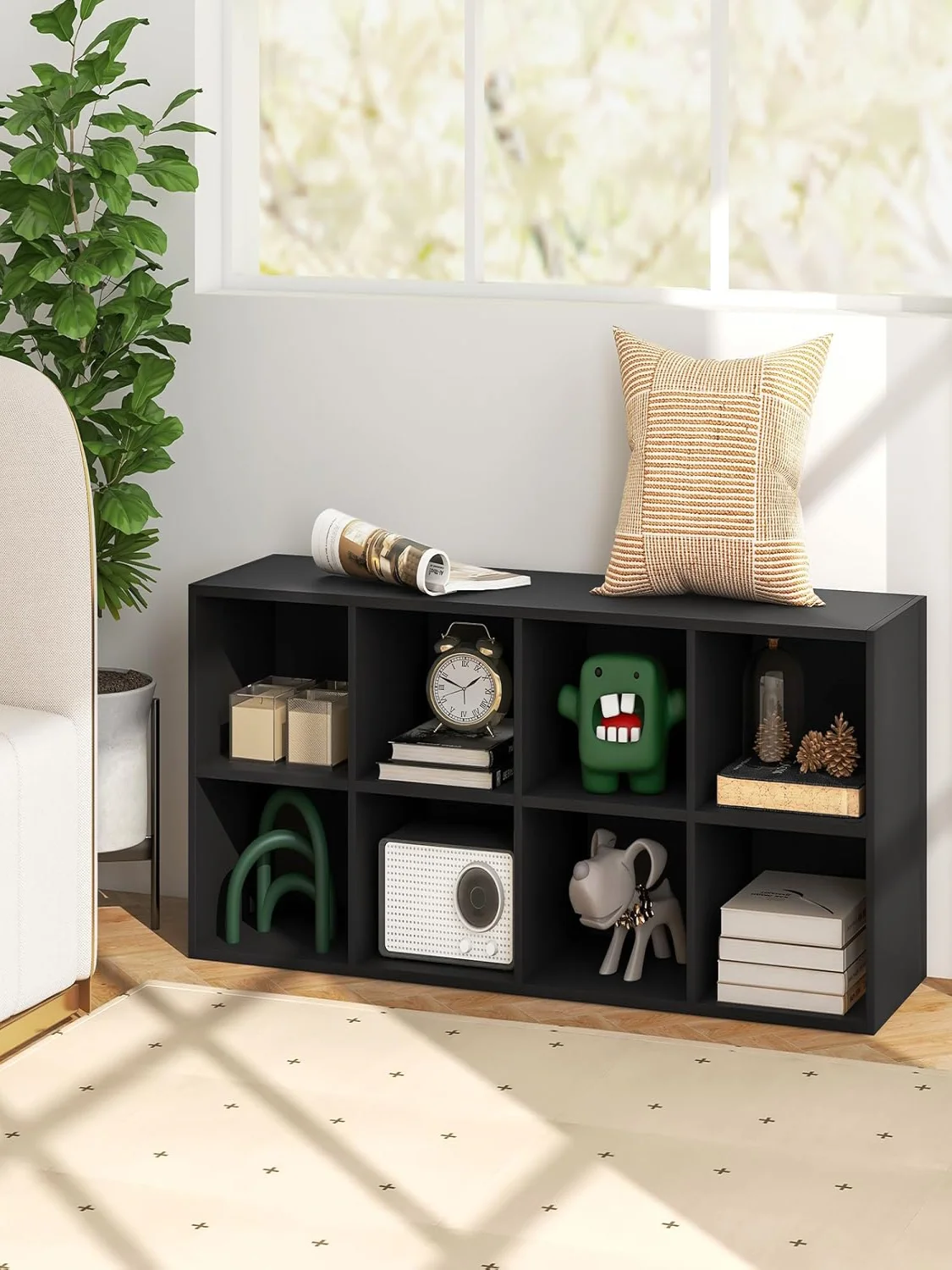 Shoe Bench with Seat, Wooden Shoe Rack, 230 kg Load Capacity, Bench with 8 Open Compartments, Shoe Cabinet, Shoe Organiser