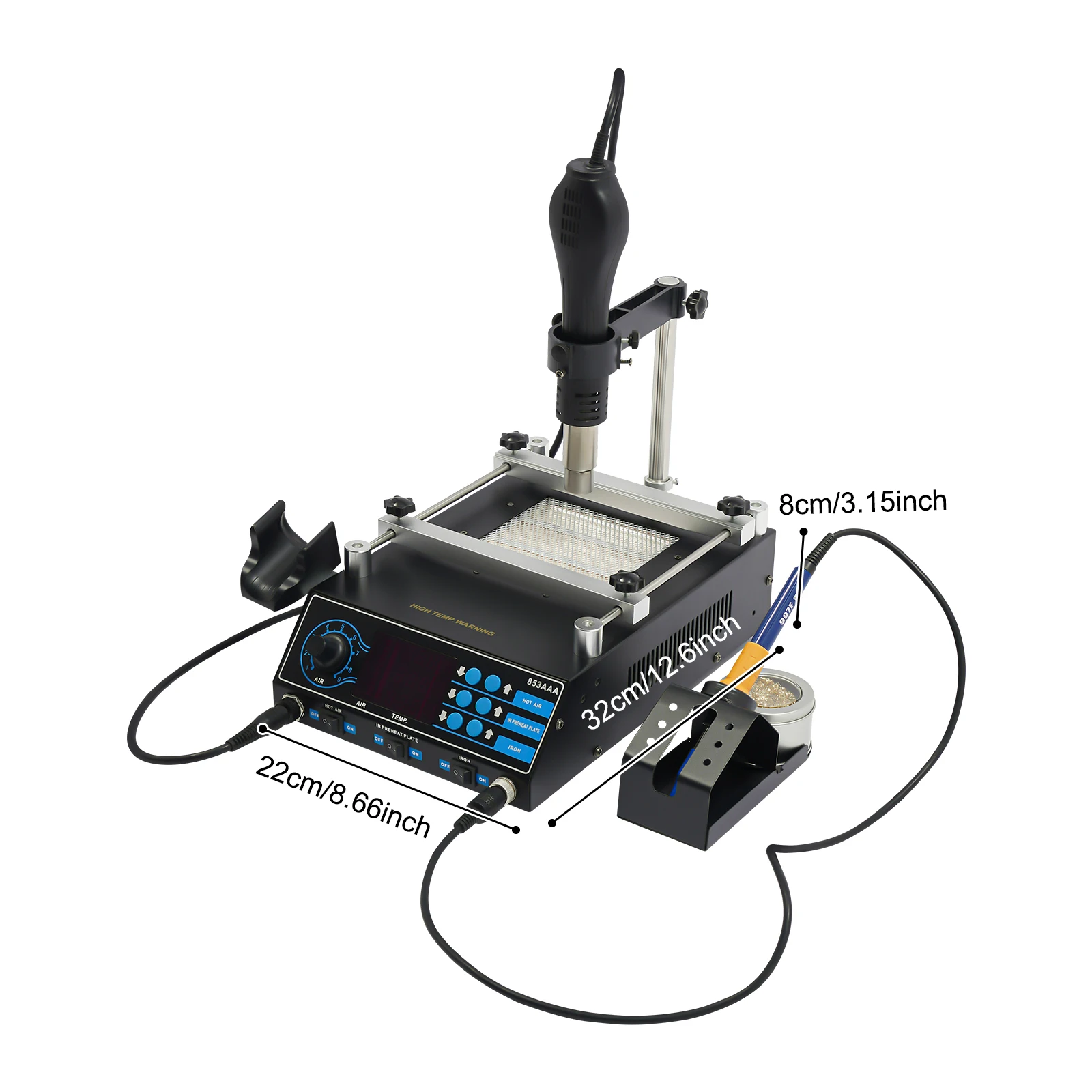 1200W Hot Air Rework SMD Soldering Station With Heat Gun Set Temperature LED Screen Display For Electronics Repairs