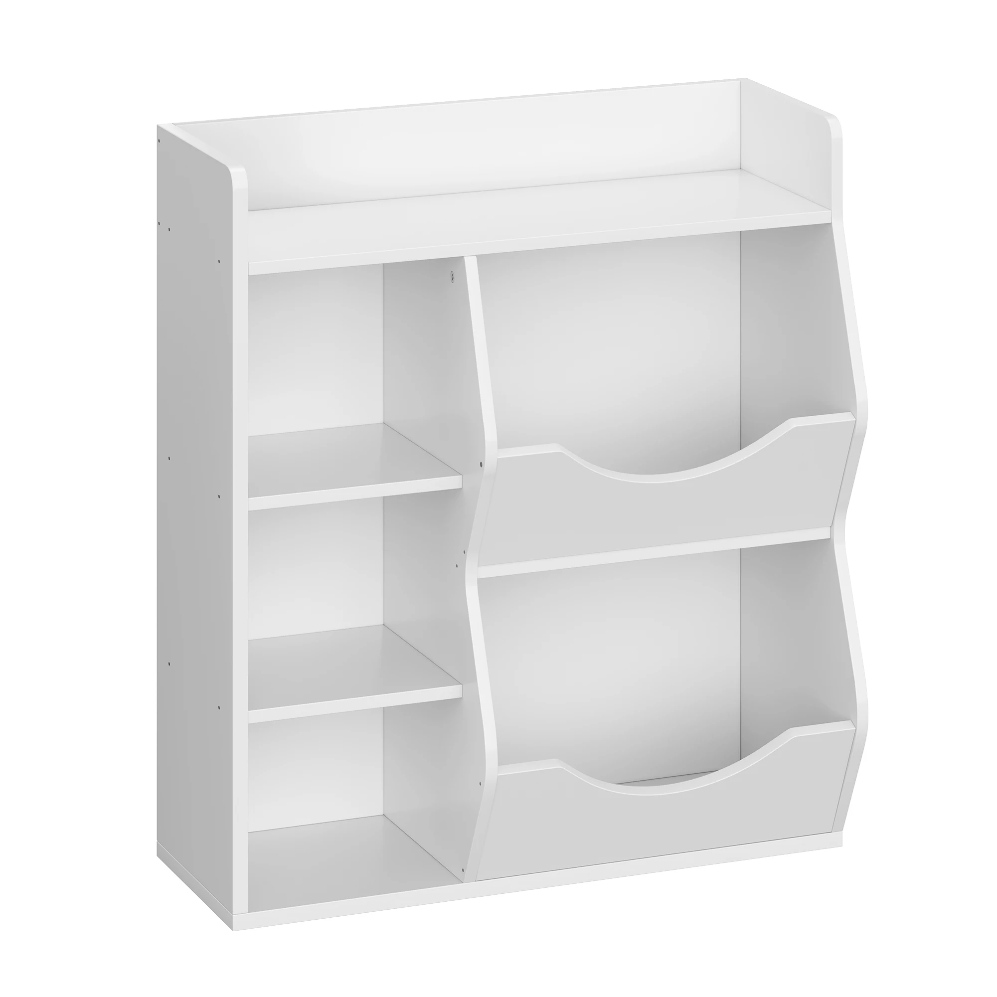 3-Tier Kids Bookshelf, Bookcase Footboard, Toy Storage Cubby White 5-Compartment Children's Toy Shelf, Toy Storage Cabinet