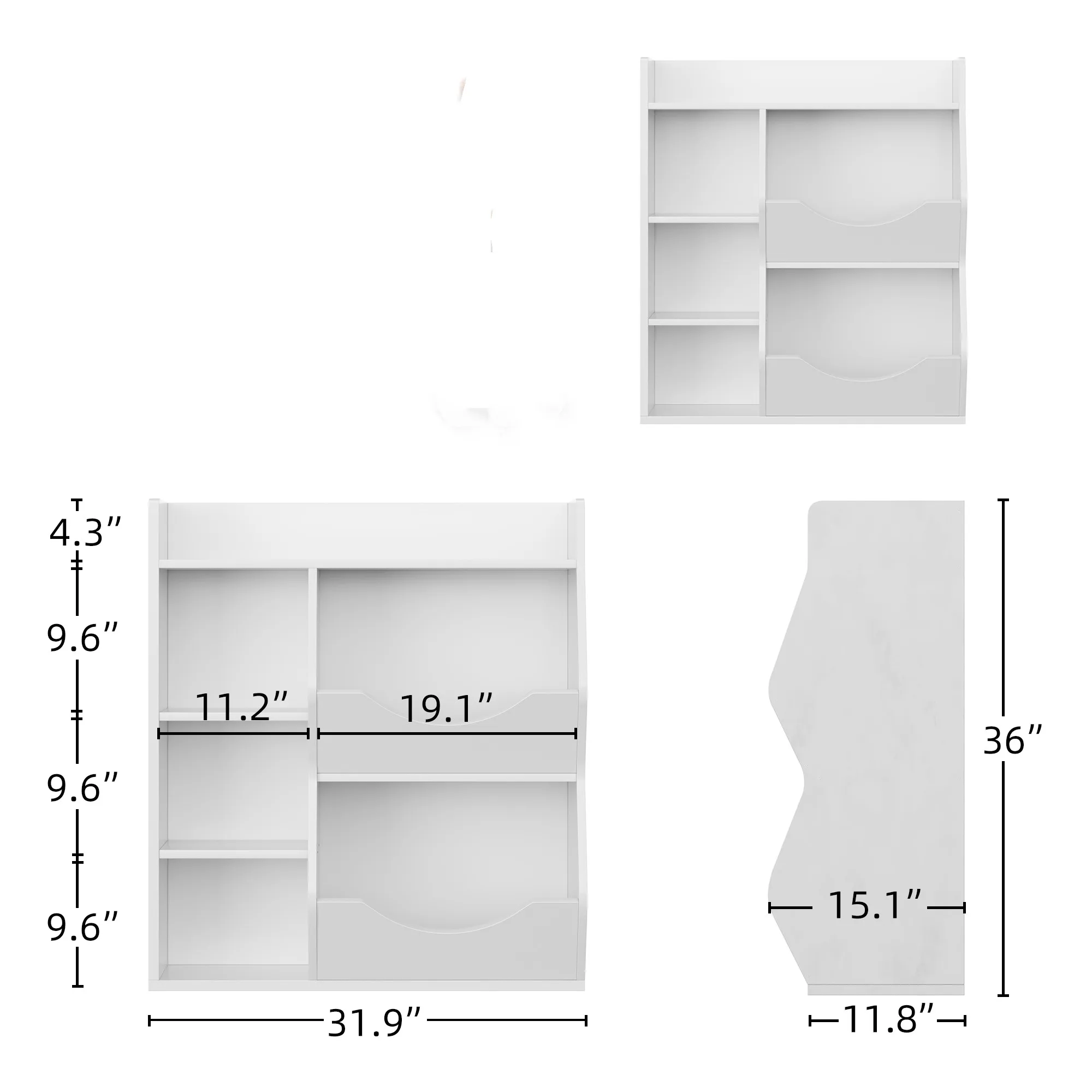 3-Tier Kids Bookshelf, Bookcase Footboard, Toy Storage Cubby White 5-Compartment Children's Toy Shelf, Toy Storage Cabinet