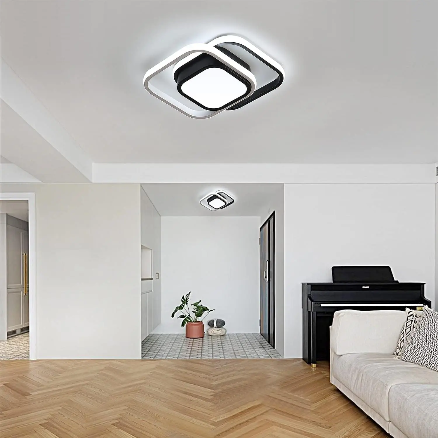 LED Ceiling Lights, 2 Squares Flush Mount Ceiling Lighting, 32W 6500K Black and White Ceiling Light Fitting for Bedroom Kitchen