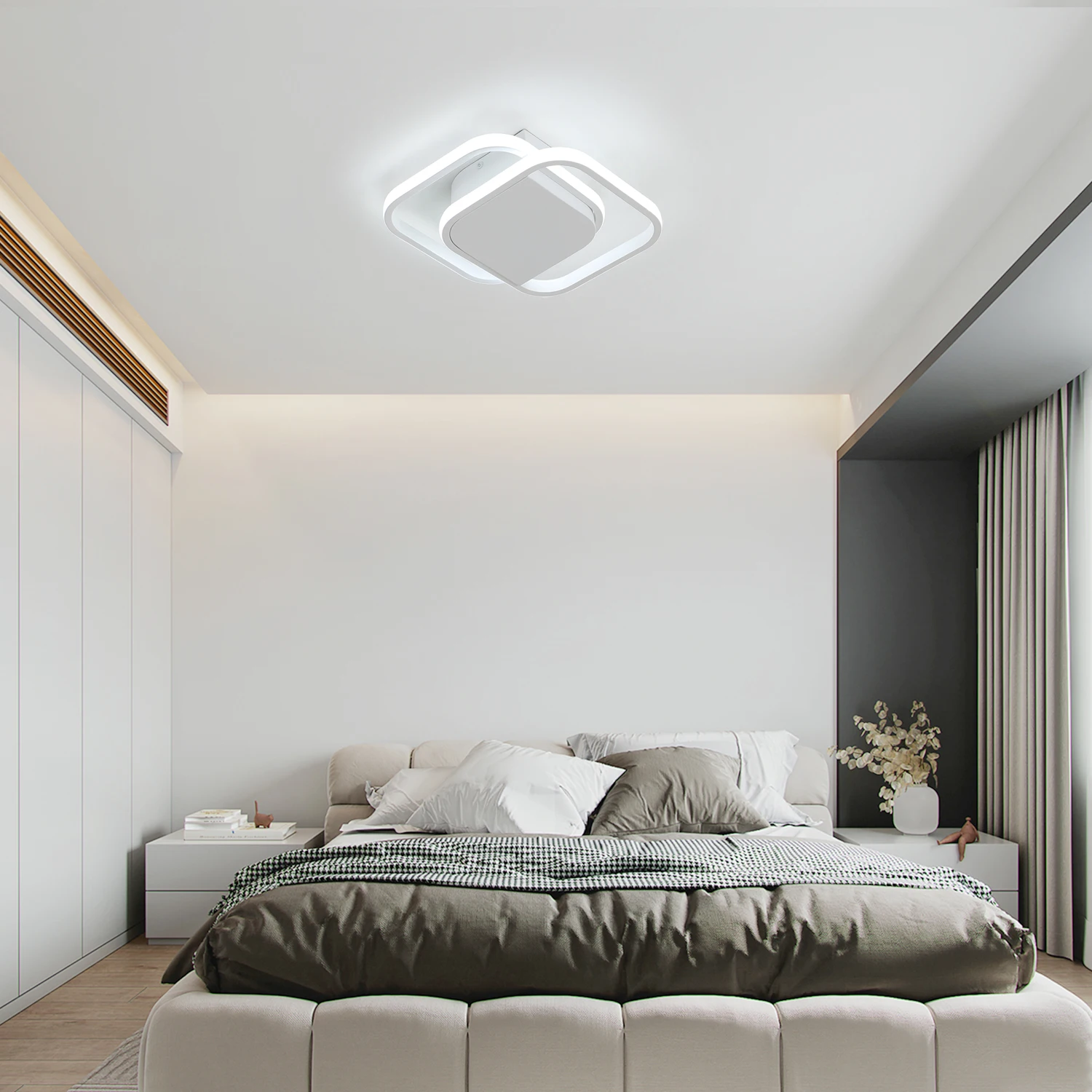 LED Ceiling Lights, 2 Squares Flush Mount Ceiling Lighting, 32W 6500K Black and White Ceiling Light Fitting for Bedroom Kitchen