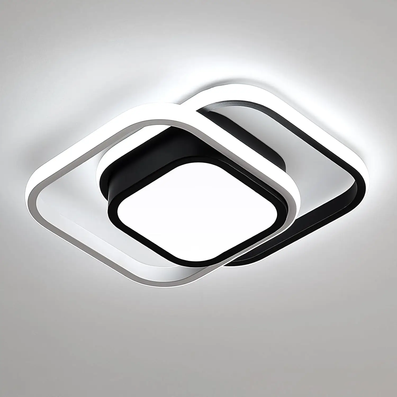 LED Ceiling Lights, 2 Squares Flush Mount Ceiling Lighting, 32W 6500K Black and White Ceiling Light Fitting for Bedroom Kitchen