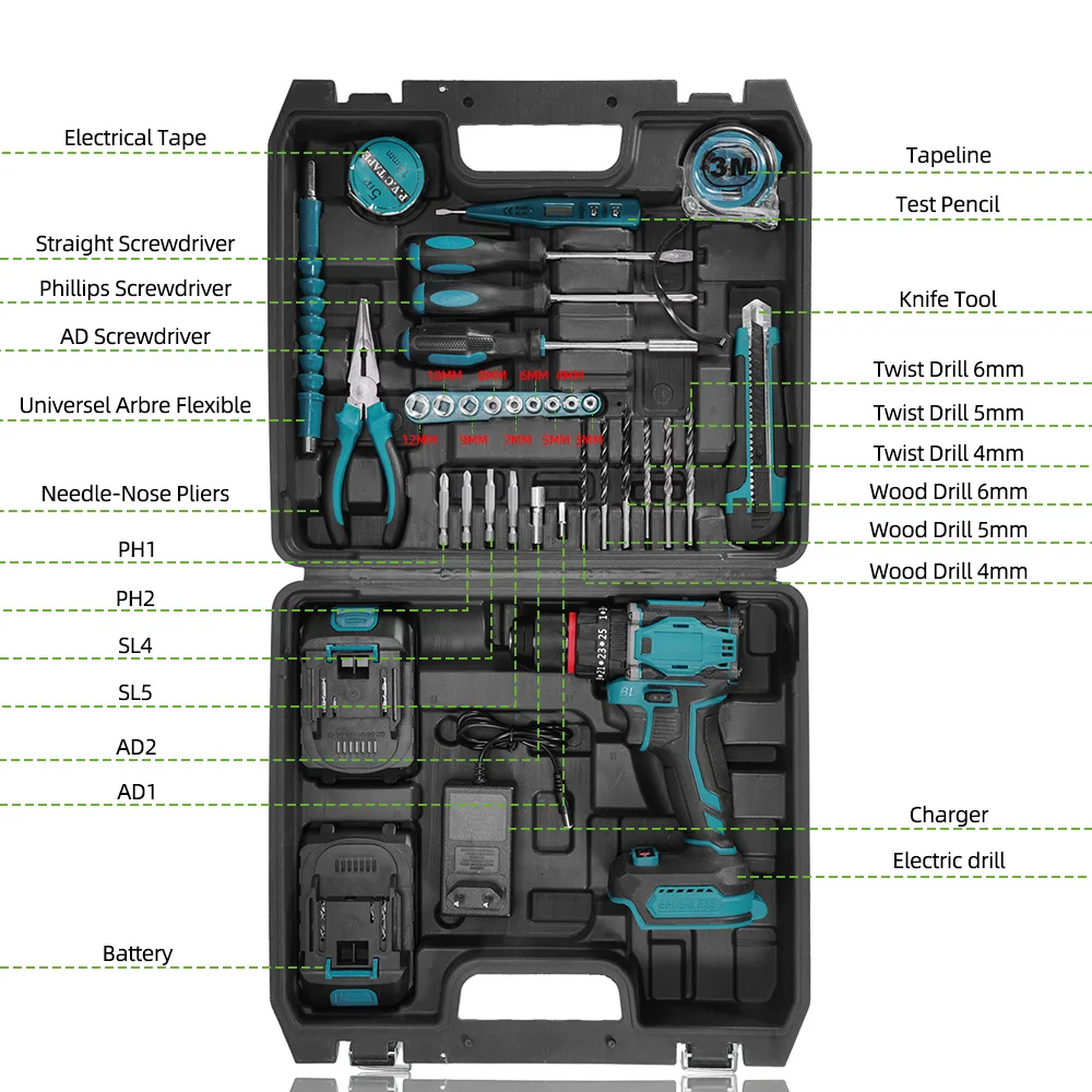 NEWBENY 25+3 Torque Brushless Electric Drill Cordless Multifunction Screwdriver Househeld DIY Power Tools For Makita Battery Pin