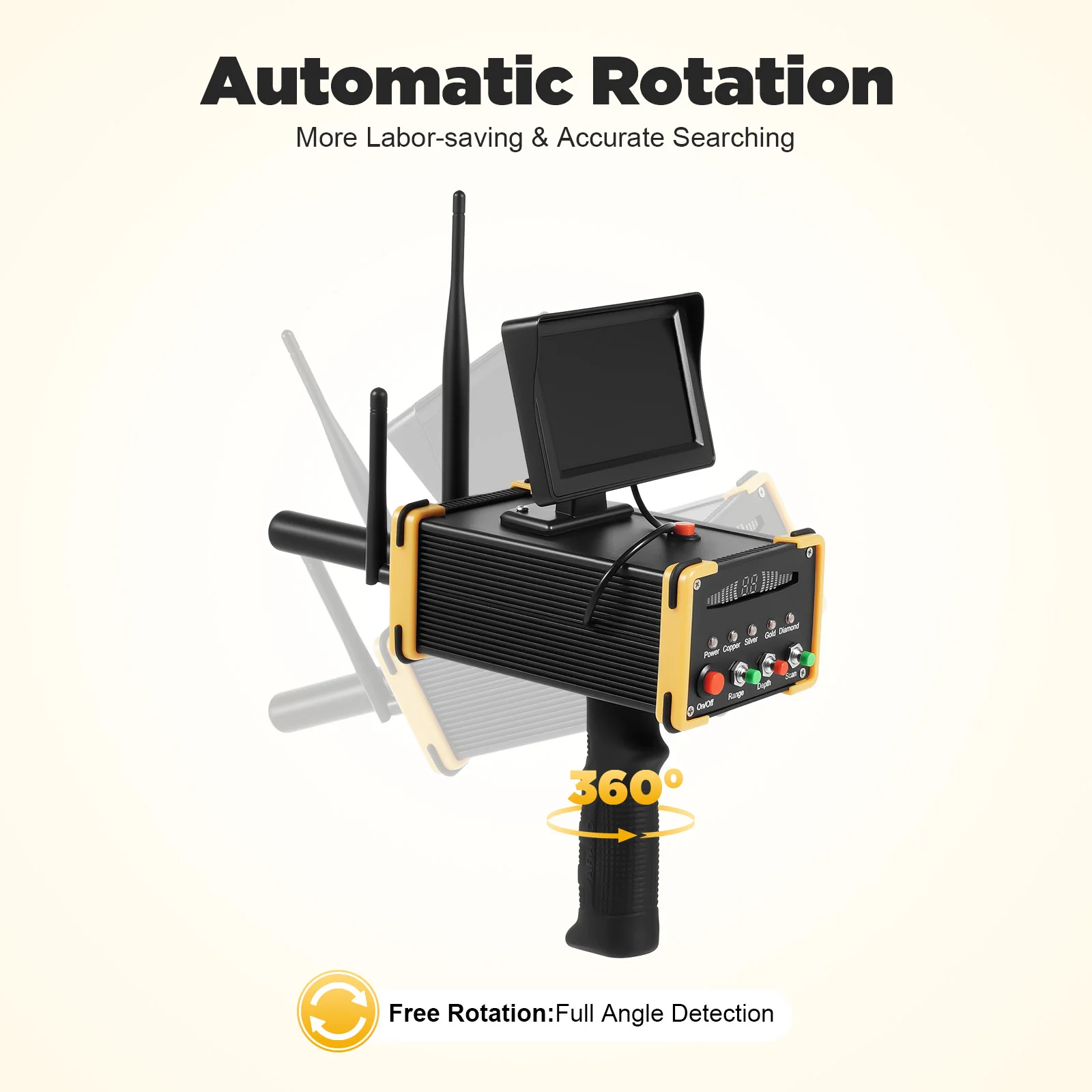 3248ft Range Metal Detector 3.3-52.5ft Depth Metal Finder Automatic Rotation Detection Device for Treasure Hunting/Archaeology