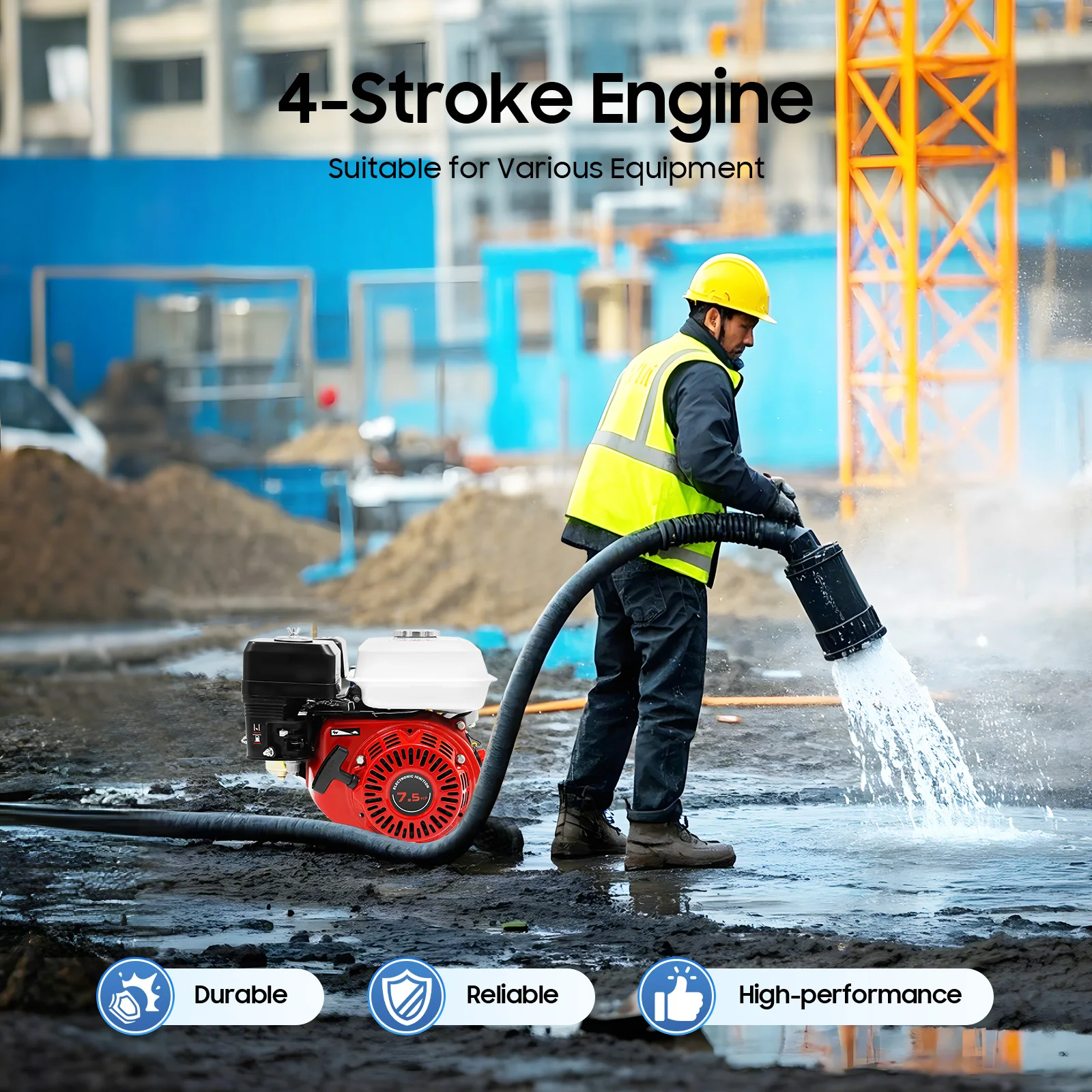 7.5HP 212CC OHV 4-Stroke Gasoline Engine 3600RPM, 20mm Crankshaft Recoil Start Air Cooled Petrol Engine for Go Kart Water Pump