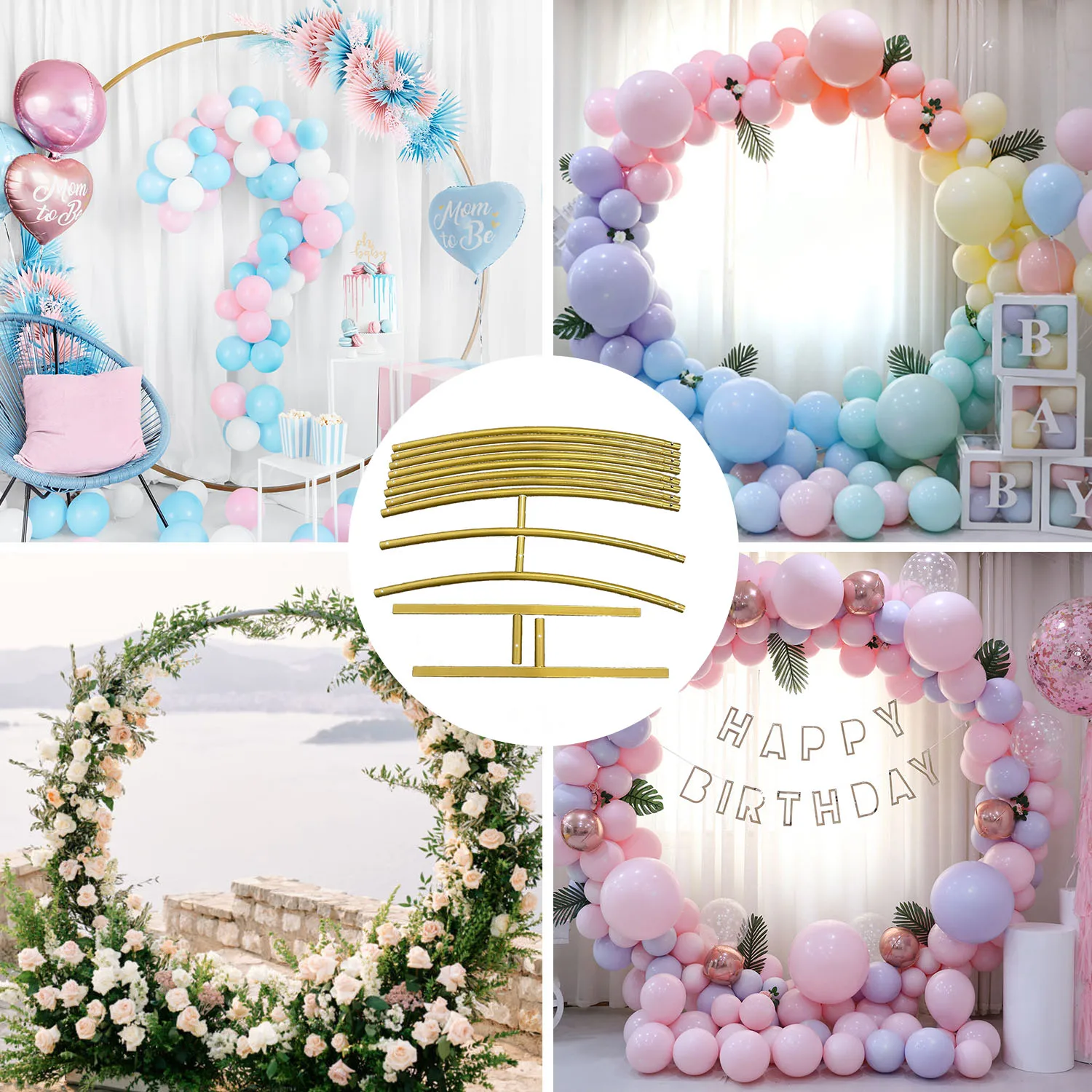 Metal Wedding Balloon Arch Stand Circular Wreath Balloon Party Decoration Backdrop Birthday Baby Shower Event Decor Arch Frame