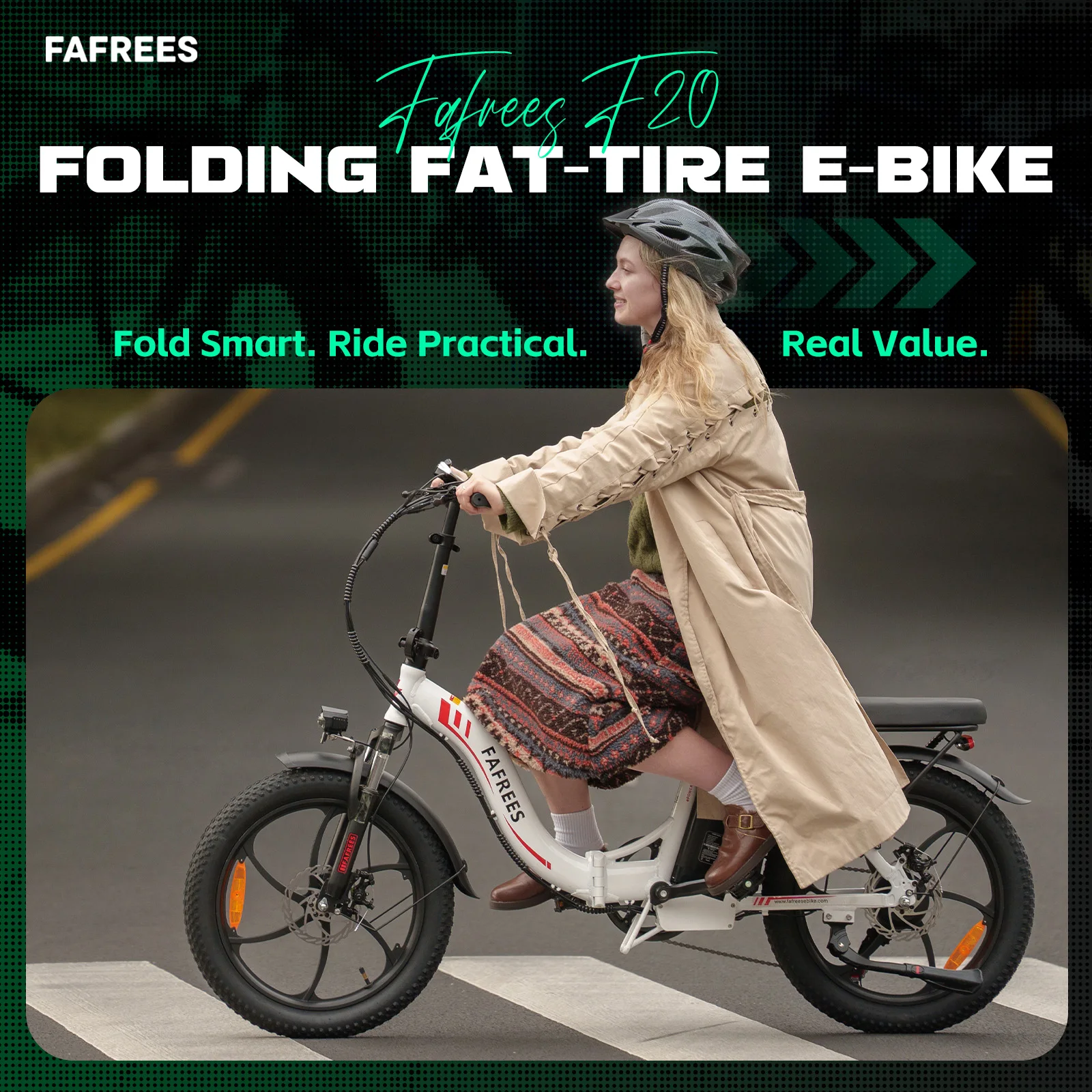 Fafrees Folding Electric Bicycle Adults 20 Inch Fat Tire City E-bike with 36V 18Ah Removable Battery 90km Range