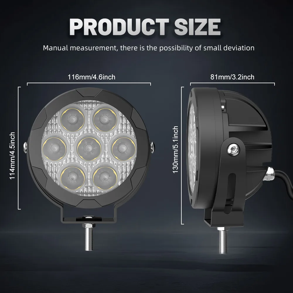 UNISHINE 4.5" Round LED Work Lights Spotlight 3.5inch LED Fog Lights Driving Lamp 6000K 3000K For Motorcycle SUV Trucks 12-32V