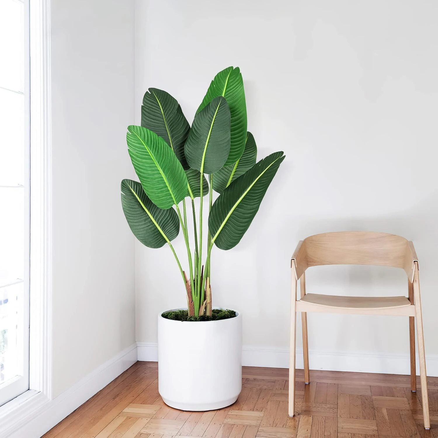 2pcs Artificial Tree Bird of Paradise 120cm Fake Banana Leaf Plant Faux Potted Tree for Home Indoor Outdoor Office Decor