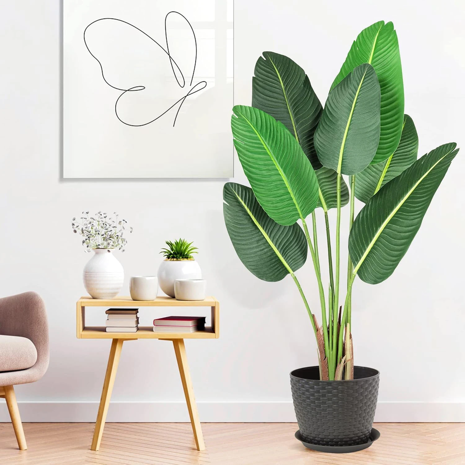 2pcs Artificial Tree Bird of Paradise 120cm Fake Banana Leaf Plant Faux Potted Tree for Home Indoor Outdoor Office Decor