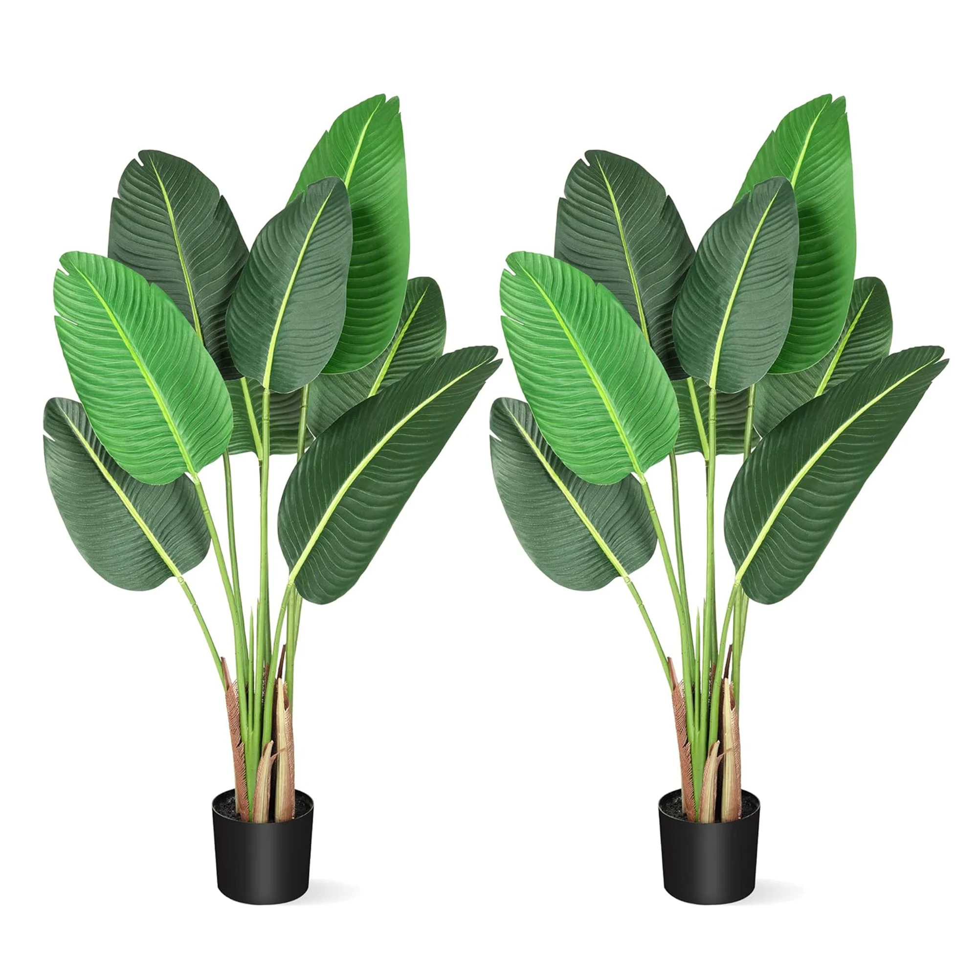 2pcs Artificial Tree Bird of Paradise 120cm Fake Banana Leaf Plant Faux Potted Tree for Home Indoor Outdoor Office Decor