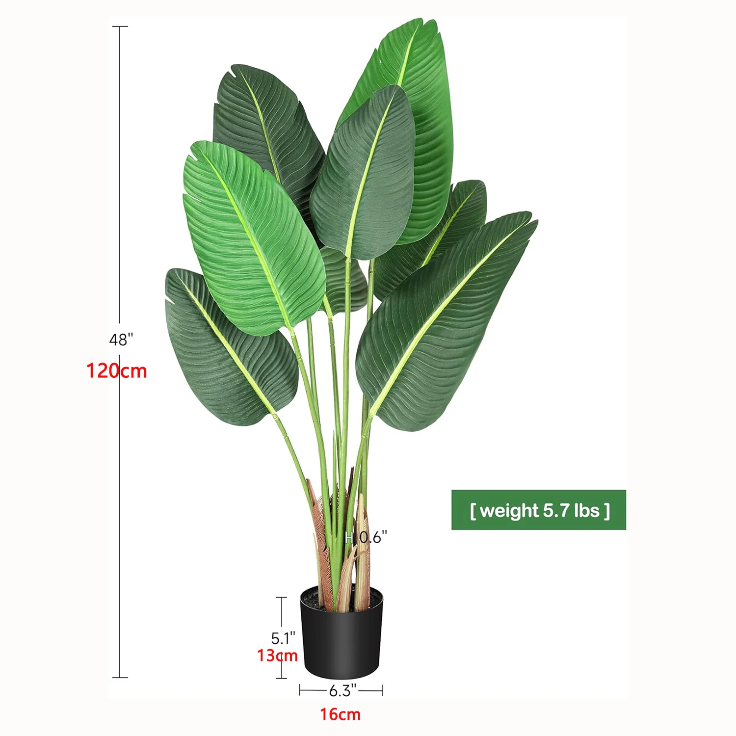 2pcs Artificial Tree Bird of Paradise 120cm Fake Banana Leaf Plant Faux Potted Tree for Home Indoor Outdoor Office Decor
