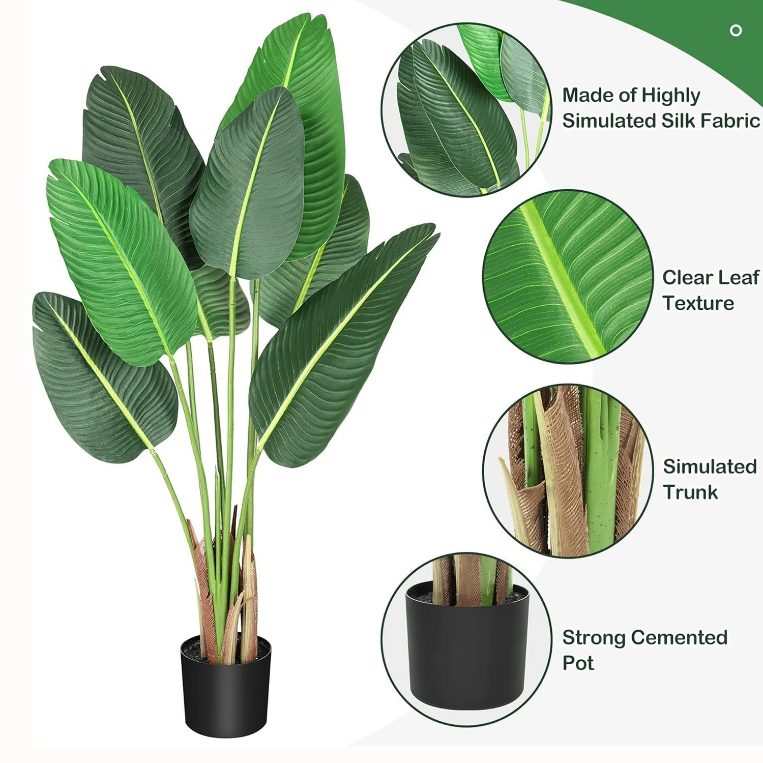 2pcs Artificial Tree Bird of Paradise 120cm Fake Banana Leaf Plant Faux Potted Tree for Home Indoor Outdoor Office Decor