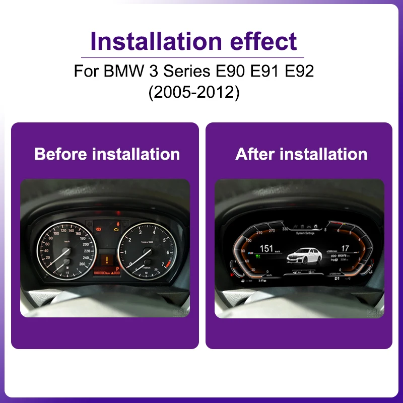 AUTOTOP 12.3" 1920*720 Linux Car LCD Dashboard For BMW 3 Series E90 E91 E92 2005-2012