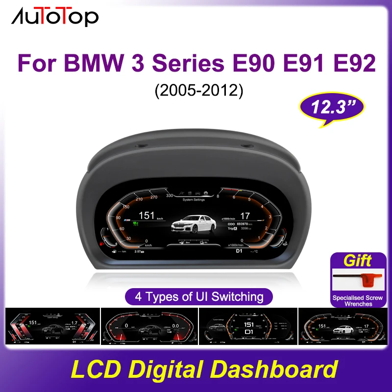 AUTOTOP 12.3" 1920*720 Linux Car LCD Dashboard For BMW 3 Series E90 E91 E92 2005-2012