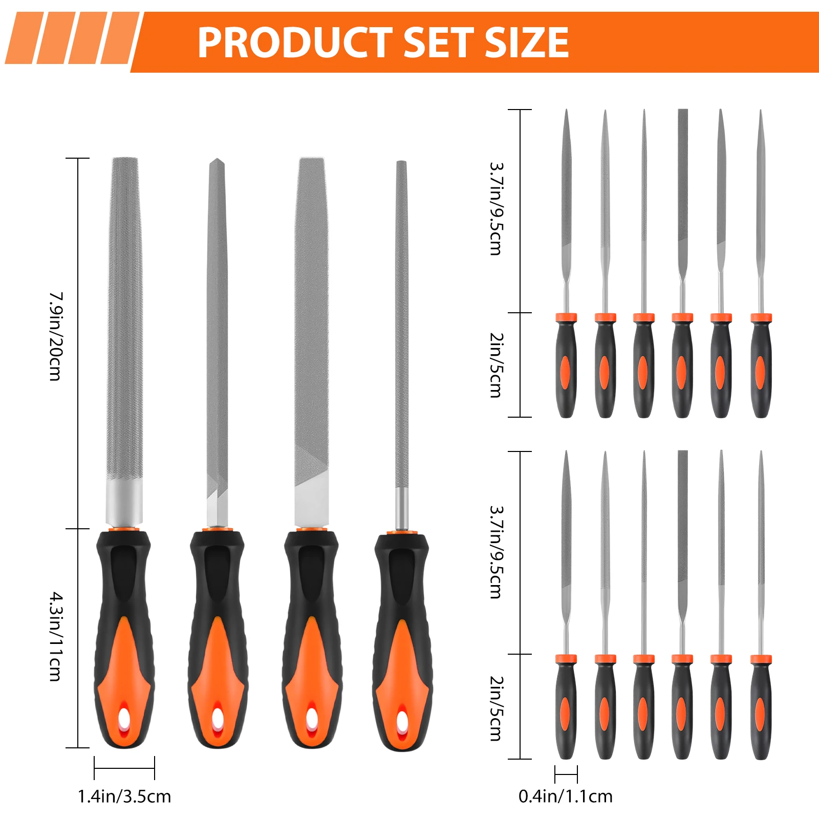 DayPlus 17pc Alloy Steel File Set Precision Round Half-Round Flat Square Triangular Hand File Steel Rasp Needle Woodworking File