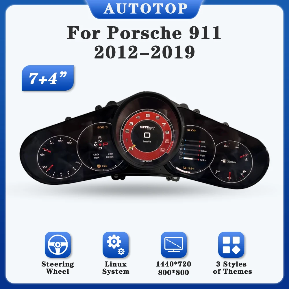 AUTOTOP 12.3" OEM FIT Digital Dashboard Gauge Cluster for Porsche 911 2012-2019 LCD Instrument Panel Speedometer Linux System