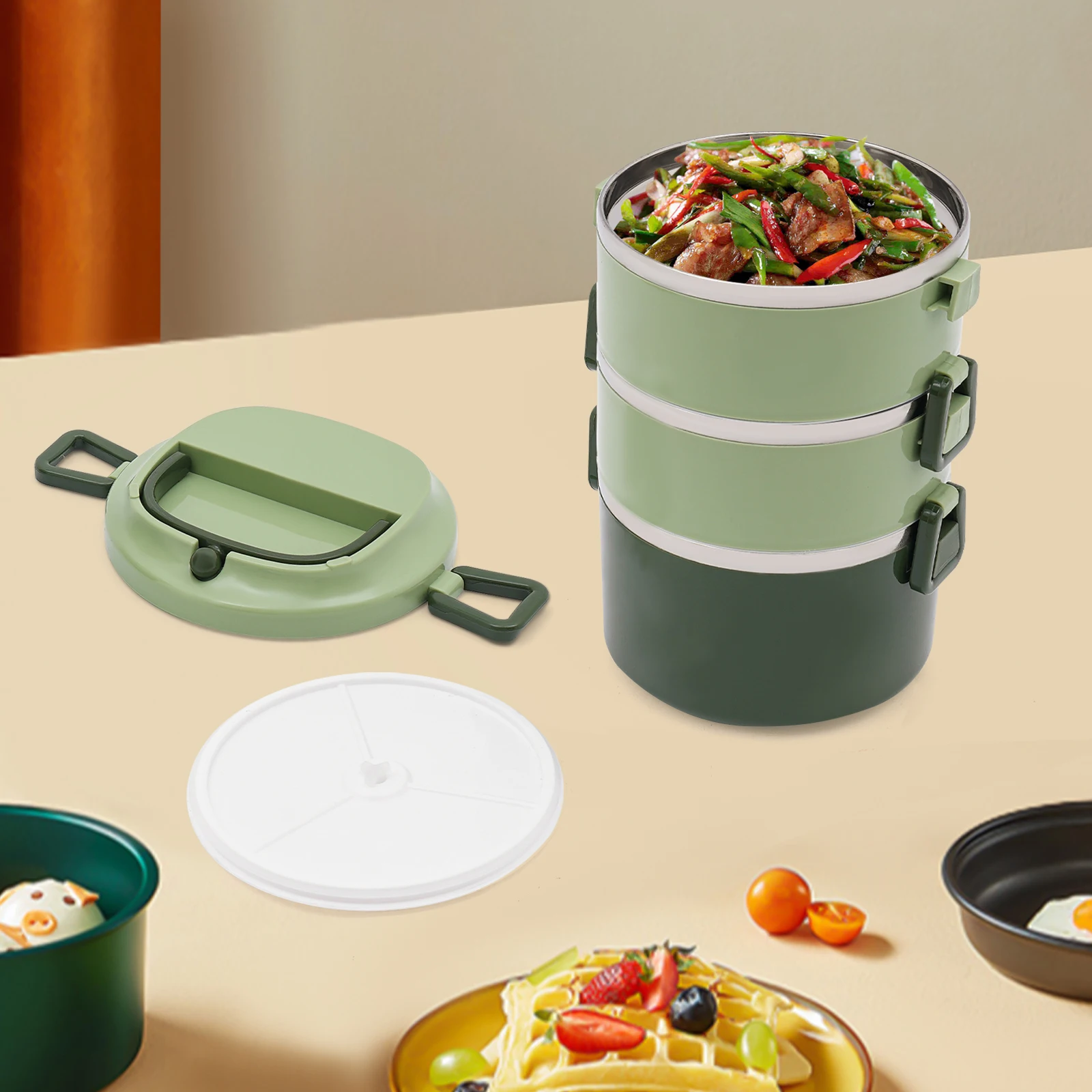 3-layer Freestanding Stackable Stainless Steel Lunch Box Bread Box Insulated Food Container