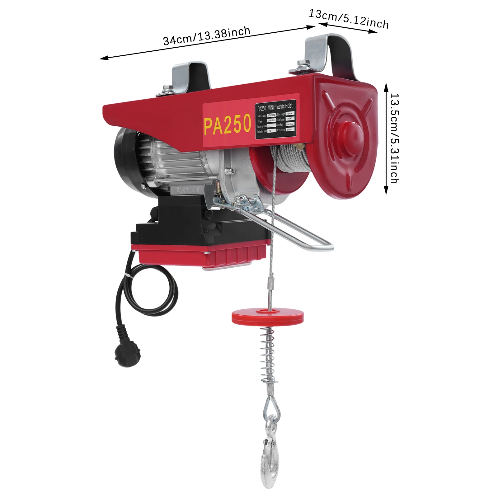 250kg Double Rope Electric Hoist 12m/39.37ft Lifting Crane 550w Wireless Remote Control Cable Hoist Winch w/h Installation Brack