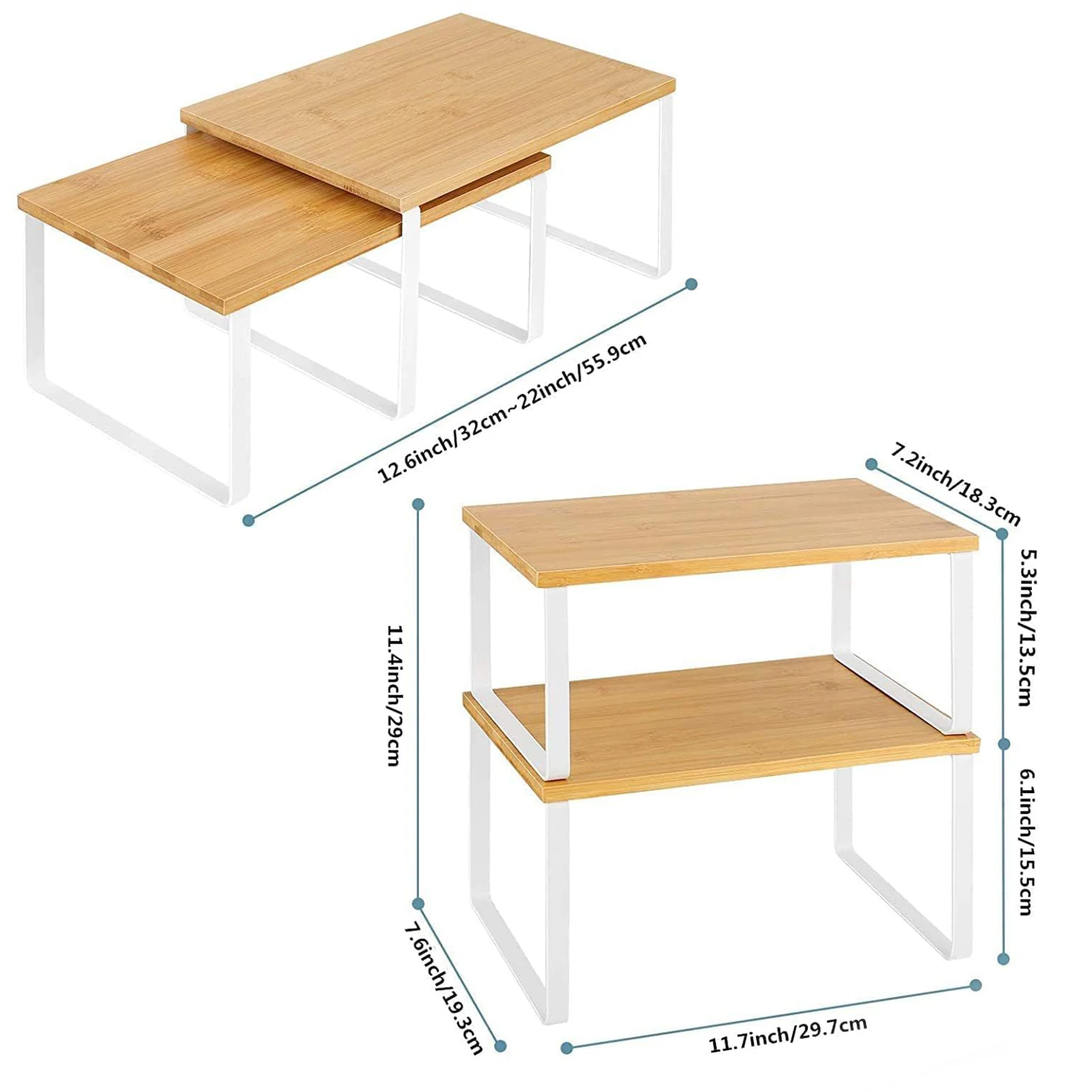 2Pcs Cabinet Organizer Spice Shelf Multipurpose Stackable Counter Rack Large Capacity Condiment Shelf Pantry Cosmetic Cupboard