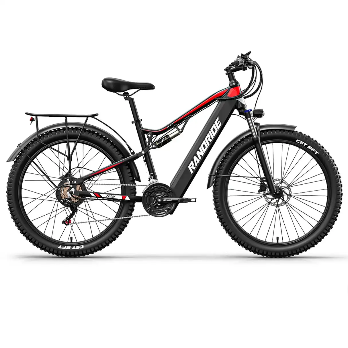 RANDRIDE YG90B Electric Bike 1000W Motor 45km/h Max Speed 48V17Ah Removable Battery 80-90KM Max Range 27.5*2.4'' CST Tires 120km