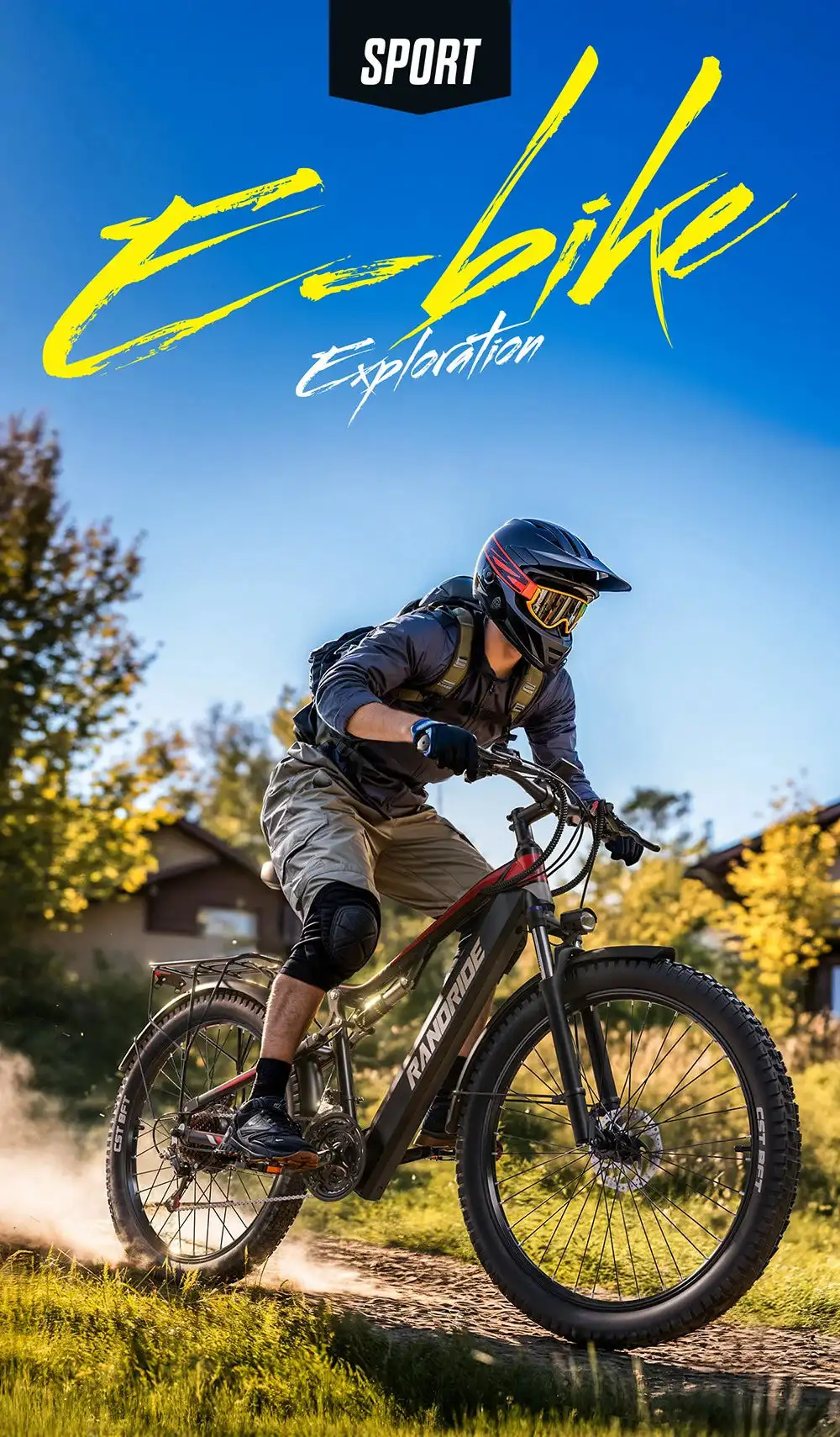 RANDRIDE YG90B Electric Bike 1000W Motor 45km/h Max Speed 48V17Ah Removable Battery 80-90KM Max Range 27.5*2.4'' CST Tires 120km