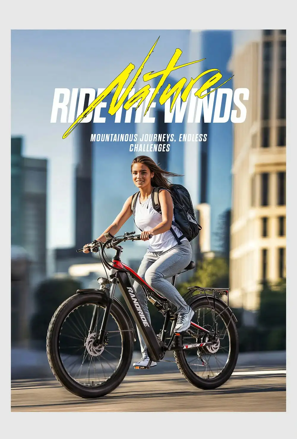 RANDRIDE YG90B Electric Bike 1000W Motor 45km/h Max Speed 48V17Ah Removable Battery 80-90KM Max Range 27.5*2.4'' CST Tires 120km