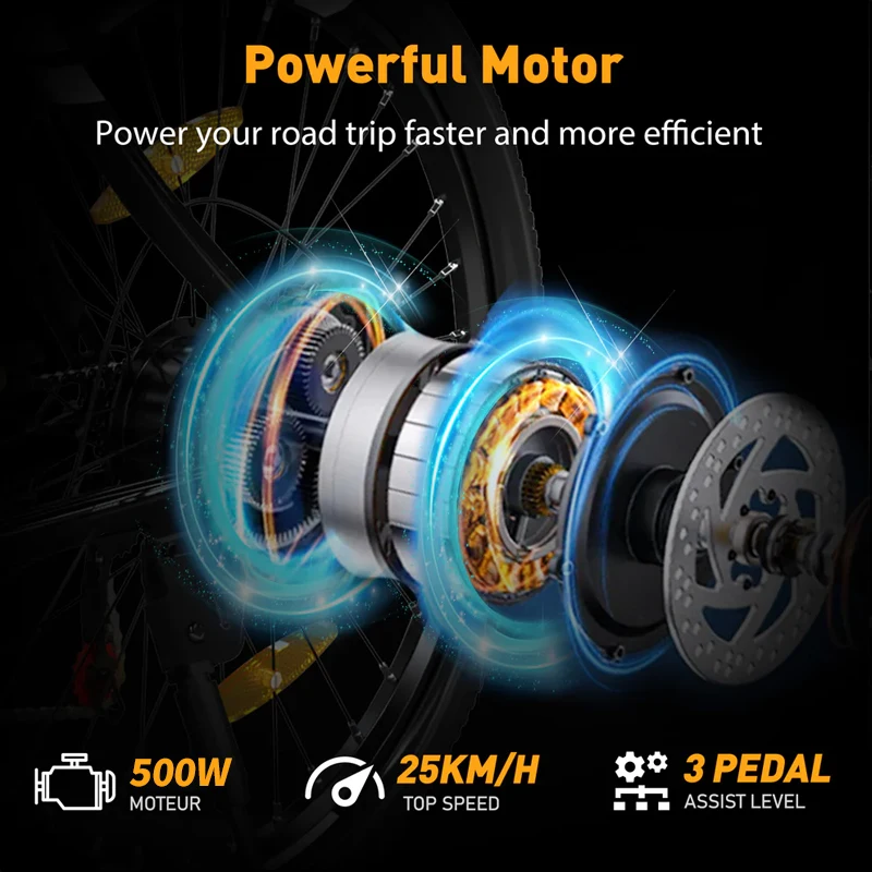 KOOLUX X15 Electric bike, electric MTT with removable Lithium battery 48V15.6Ah, city e-bike with 7 speeds, motor 500W