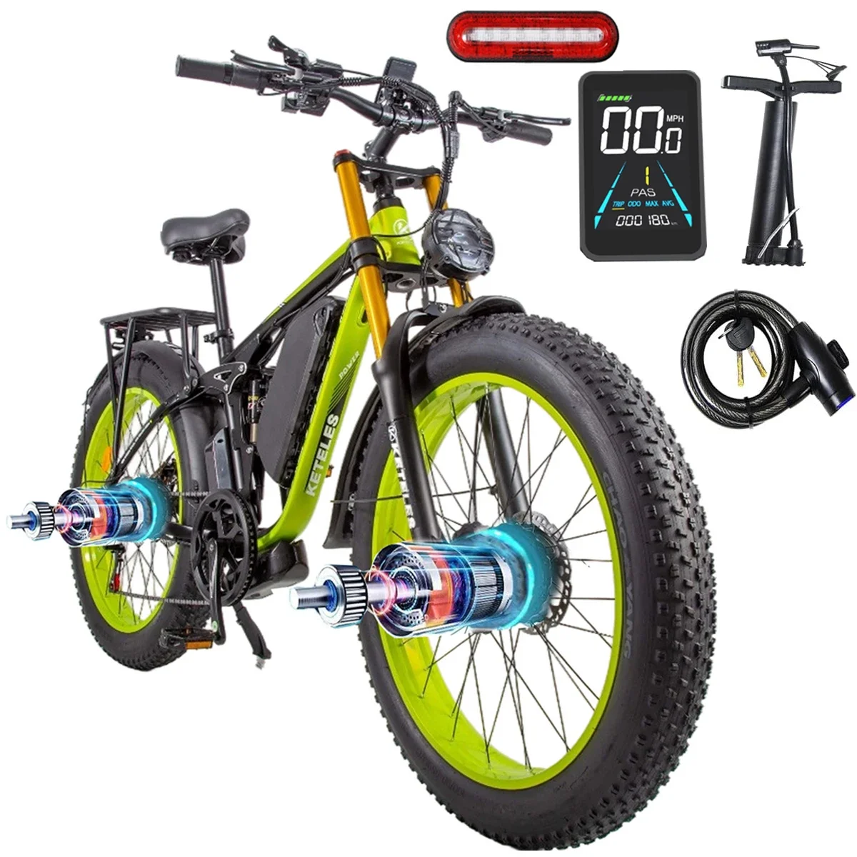 KETELES K800 Pro Dual Motor Electric Bicycle 2000W 48V 23AH Double Shoulder Front Fork Hydraulic Brake With Brake Light
