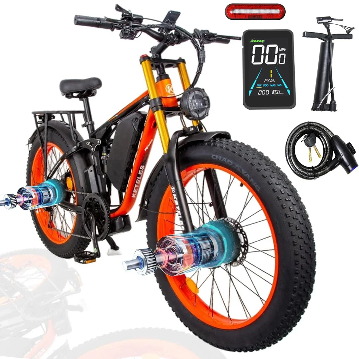KETELES K800 Pro Dual Motor Electric Bicycle 2000W 48V 23AH Double Shoulder Front Fork Hydraulic Brake With Brake Light
