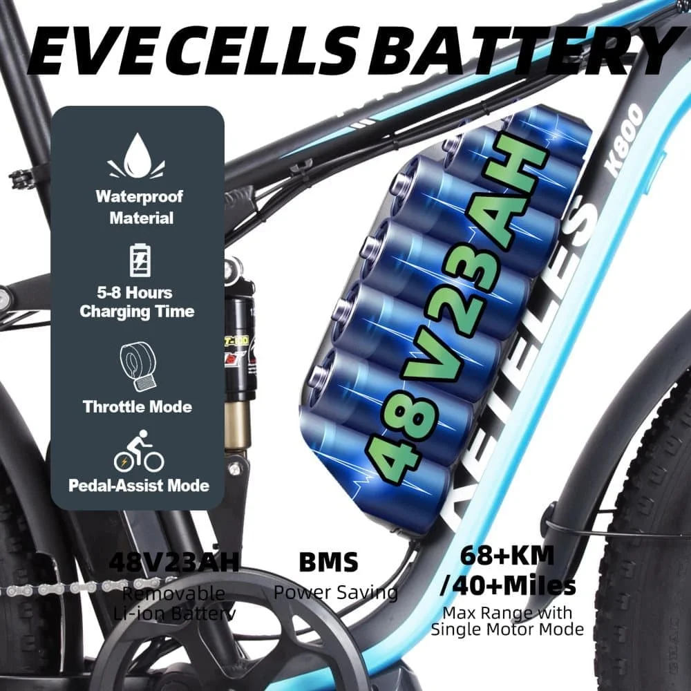 KETELES K800 Pro Dual Motor Electric Bicycle 2000W 48V 23AH Double Shoulder Front Fork Hydraulic Brake With Brake Light