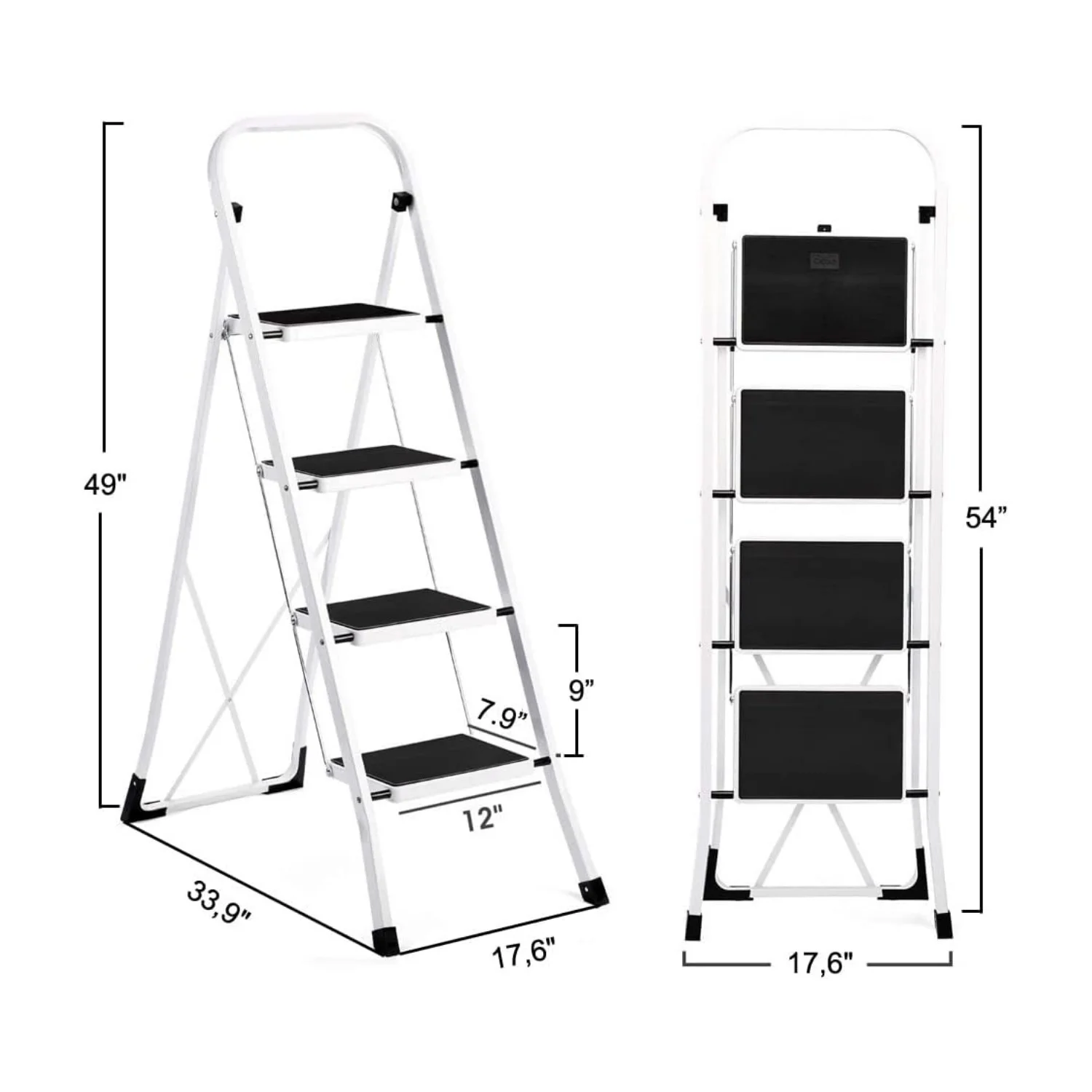 4 Tread Step Ladders Steel Heavy Duty Folding Stool 150kg Capacity with Anti-Slip Mat for Home Garden Works Indoor Outdoor