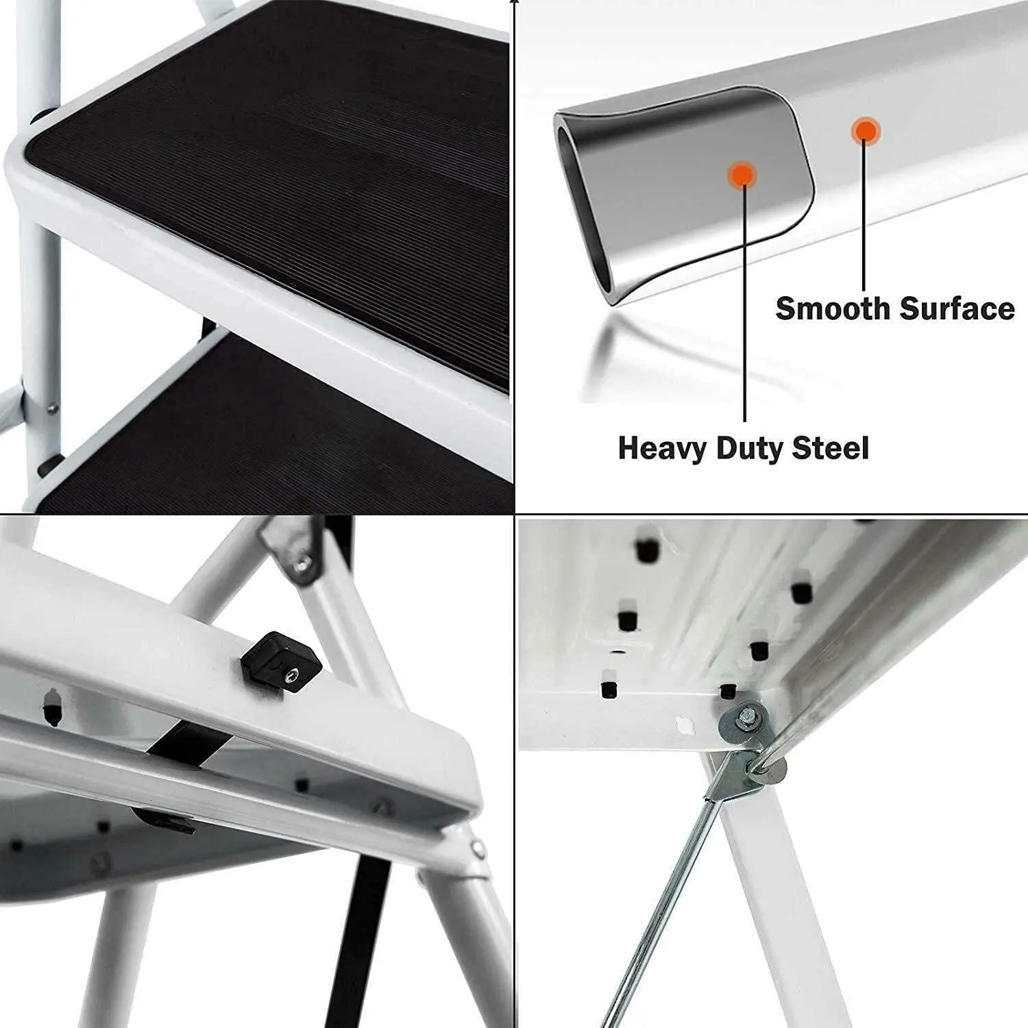 4 Tread Step Ladders Steel Heavy Duty Folding Stool 150kg Capacity with Anti-Slip Mat for Home Garden Works Indoor Outdoor