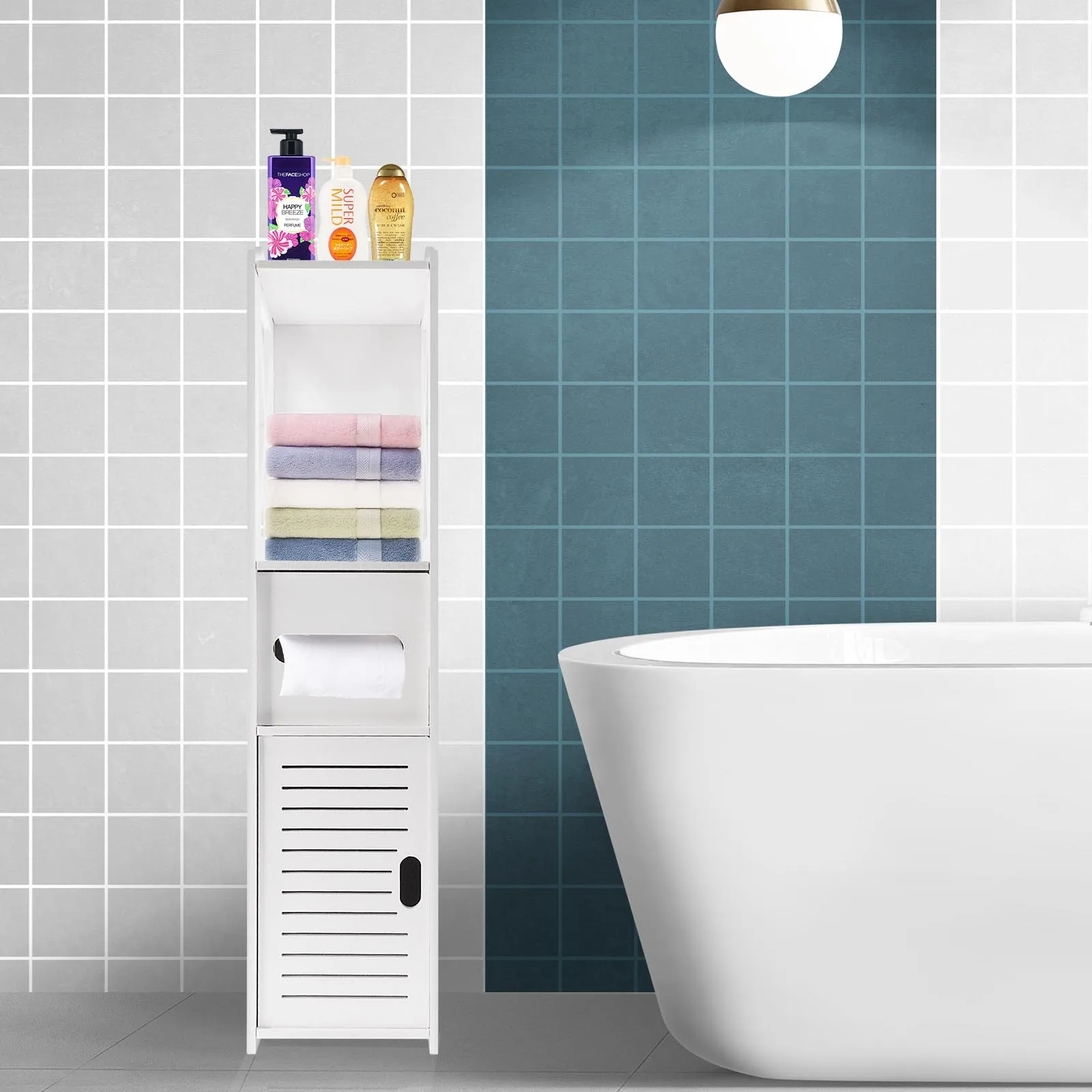 Bathroom Floors Cabinet with Paper Towel Drawer & Cupboard Storage Organizer Home Furnitures 80*20*18cm