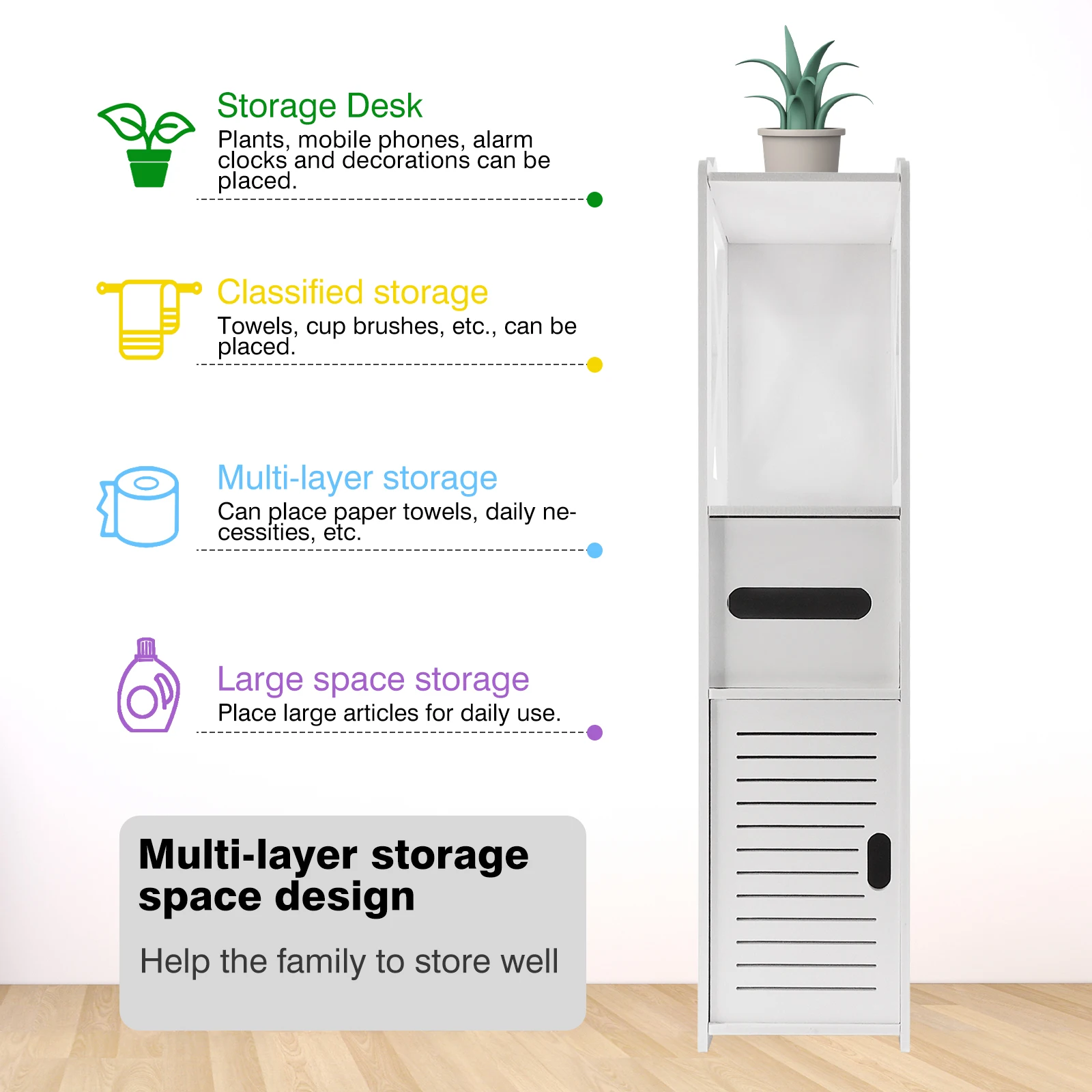 Bathroom Floors Cabinet with Paper Towel Drawer & Cupboard Storage Organizer Home Furnitures 80*20*18cm