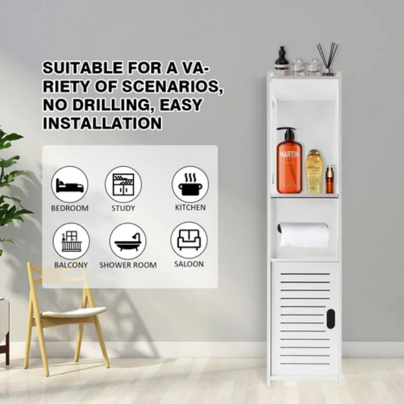 Bathroom Floors Cabinet with Paper Towel Drawer & Cupboard Storage Organizer Home Furnitures 80*20*18cm