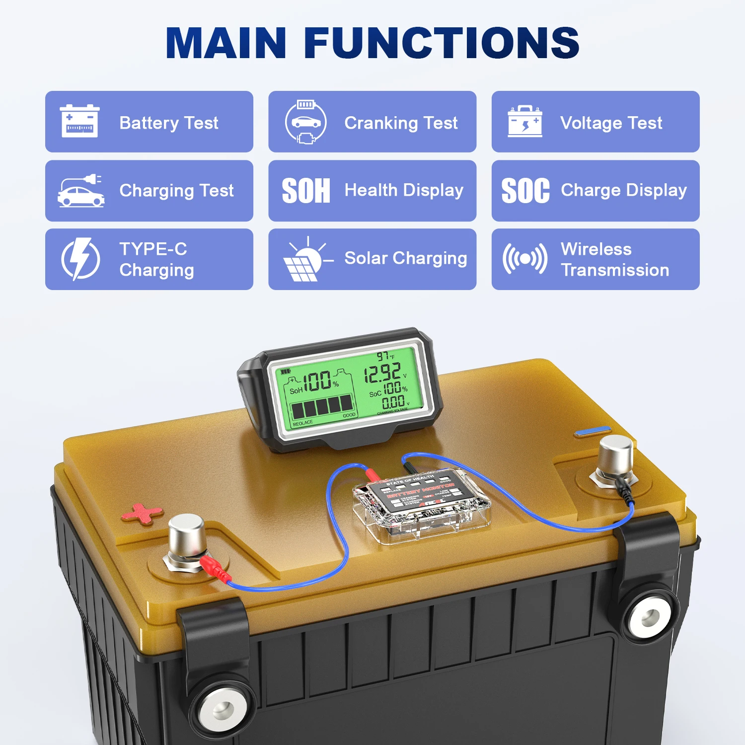 ANCEL BM200 PRO 12V Car Battery Capacity Tester Monitor LED Display SOH SOC Battery Health Waterproof Analyzer Auto Tester Tool