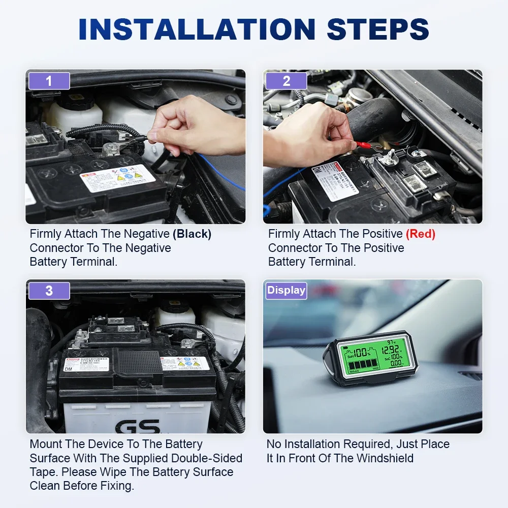 ANCEL BM200 PRO 12V Car Battery Capacity Tester Monitor LED Display SOH SOC Battery Health Waterproof Analyzer Auto Tester Tool
