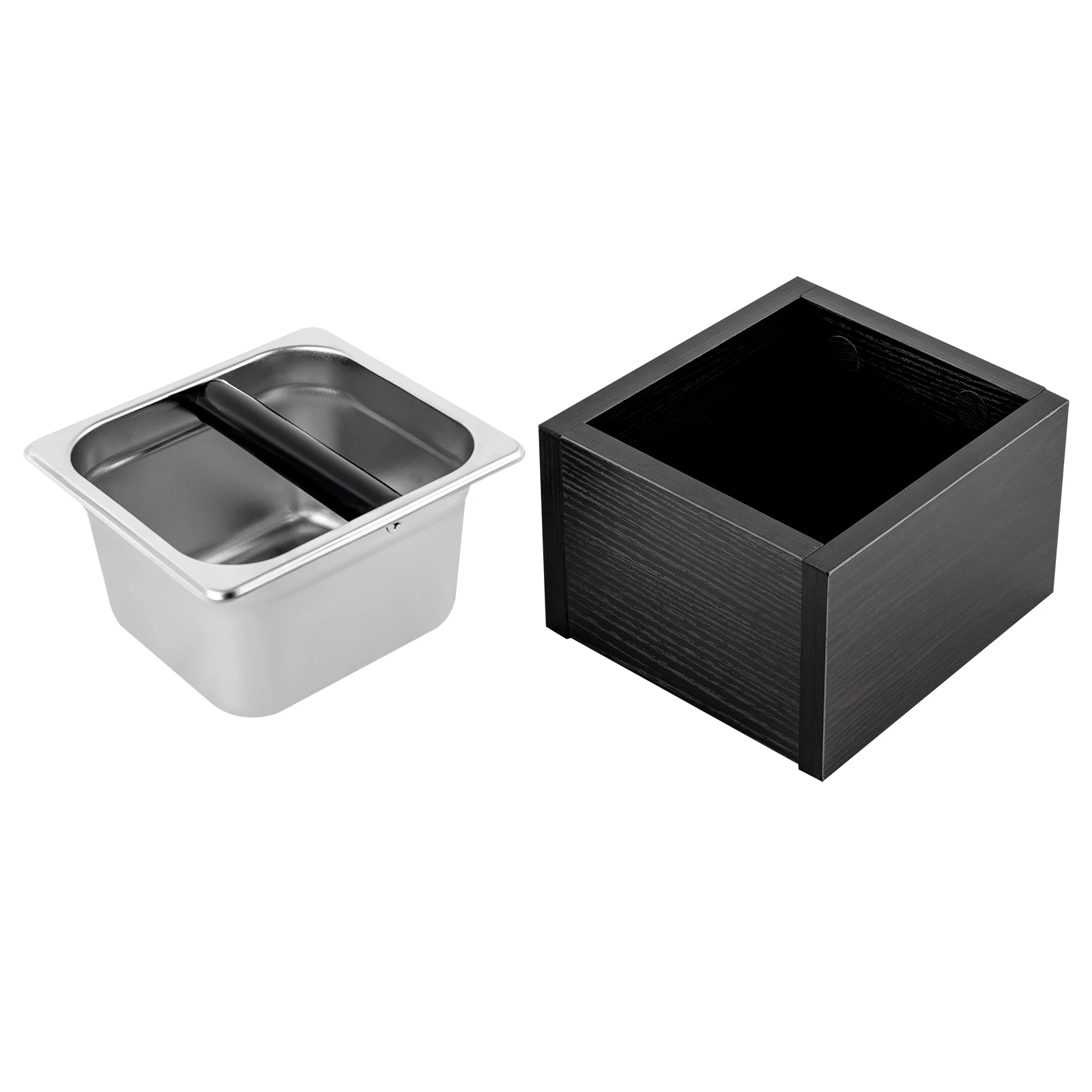 1500ml Coffee Knock Box with Detachable Stainless Steel Bin Noise-dampening Knocking Bar Espresso Coffee Grounds Container