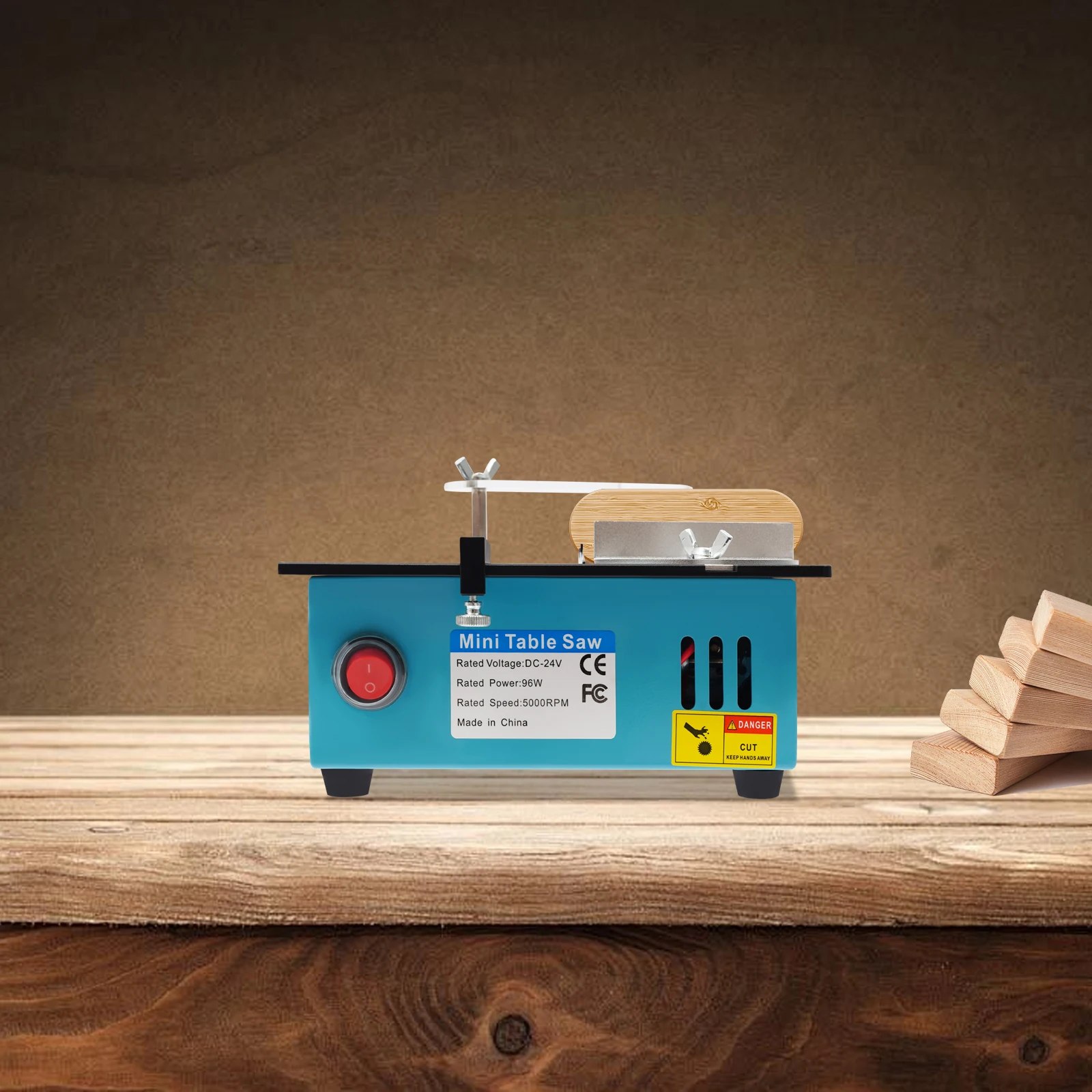 Mini Table Saw 0-90° Cutting Angle Adjustable Small Table Saw w/ 4 Blades 5000r/min Mini Table Saw for DIY Cutting 